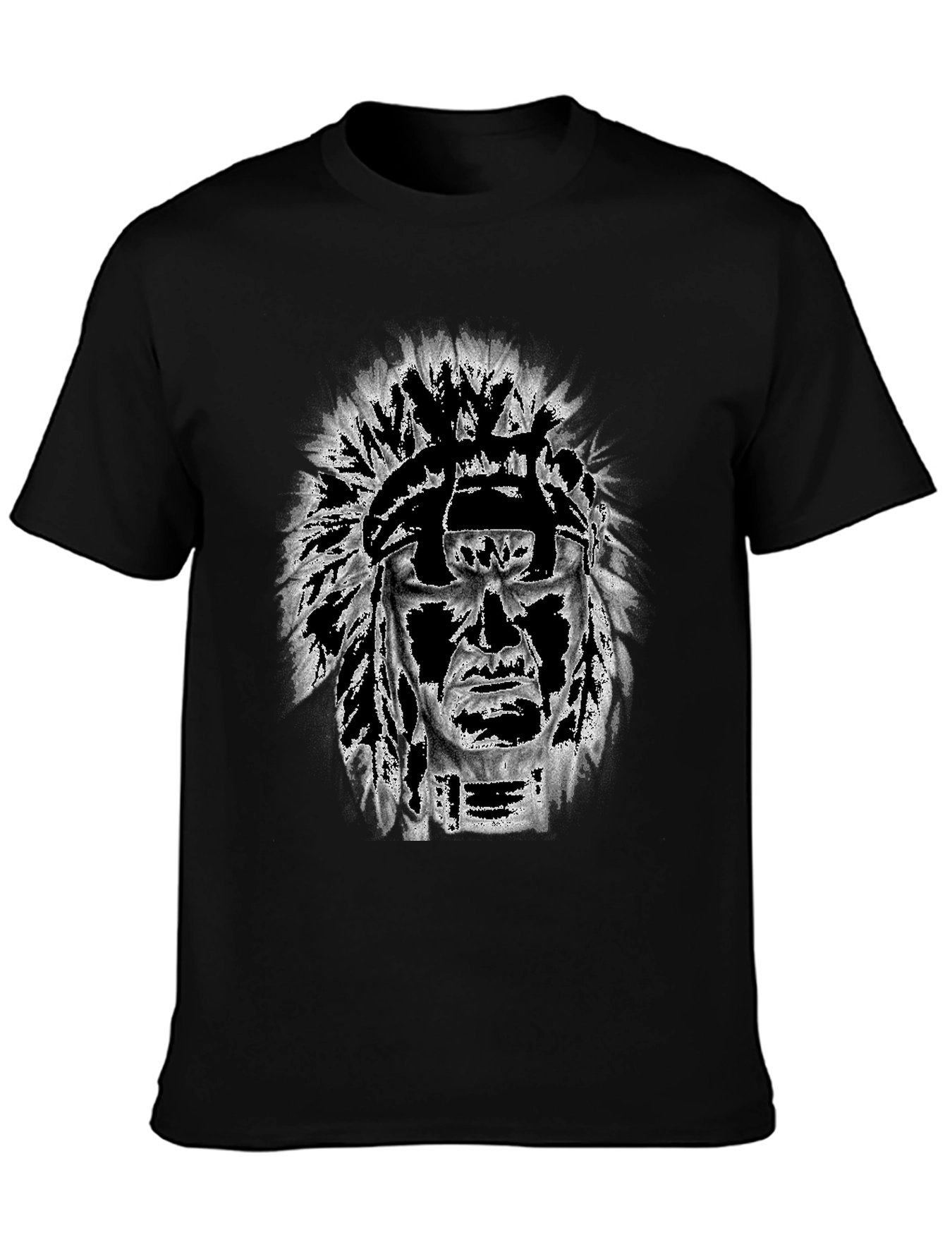 Black Graphic Tee: Native American Headdress Design view 3