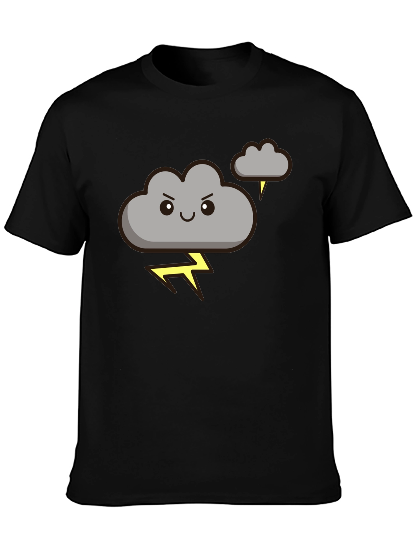 Black Cartoon Cloud Lightning Graphic Tee - Black view 3