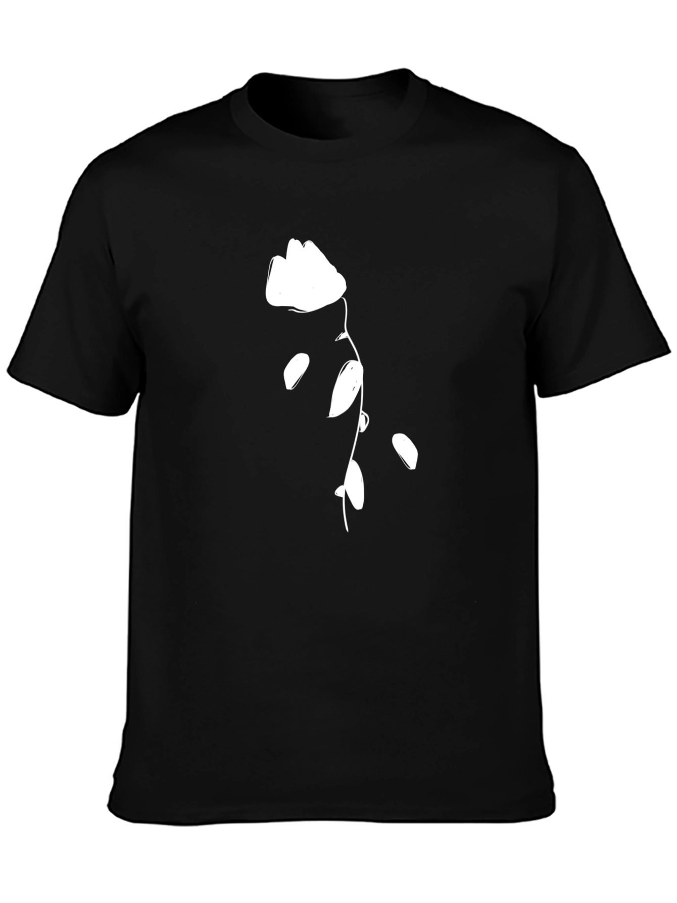 Black Black T-Shirt with White Flower Design view 3