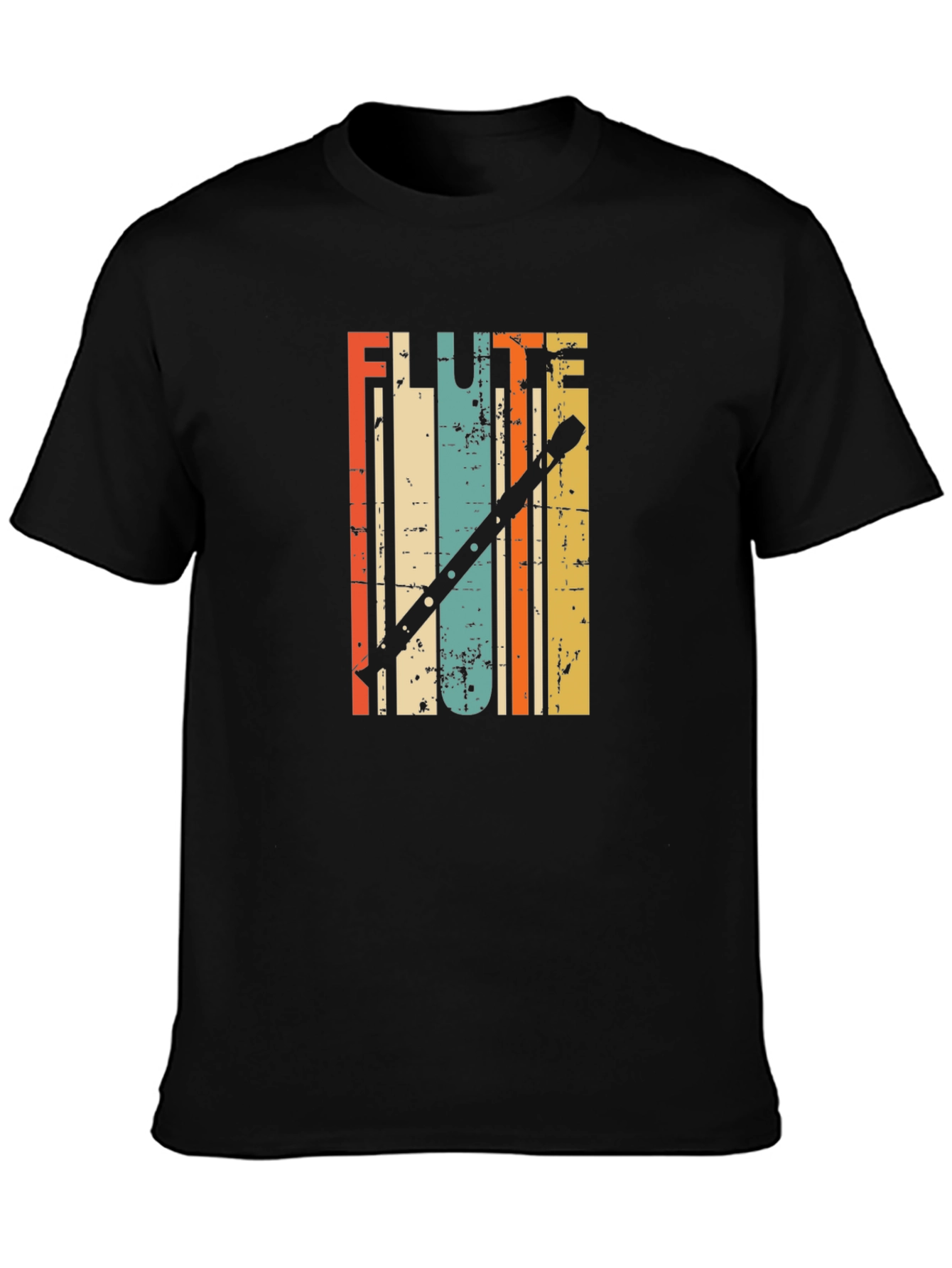 Black Retro Flute Player T-Shirt - Vintage Style Tee view 3
