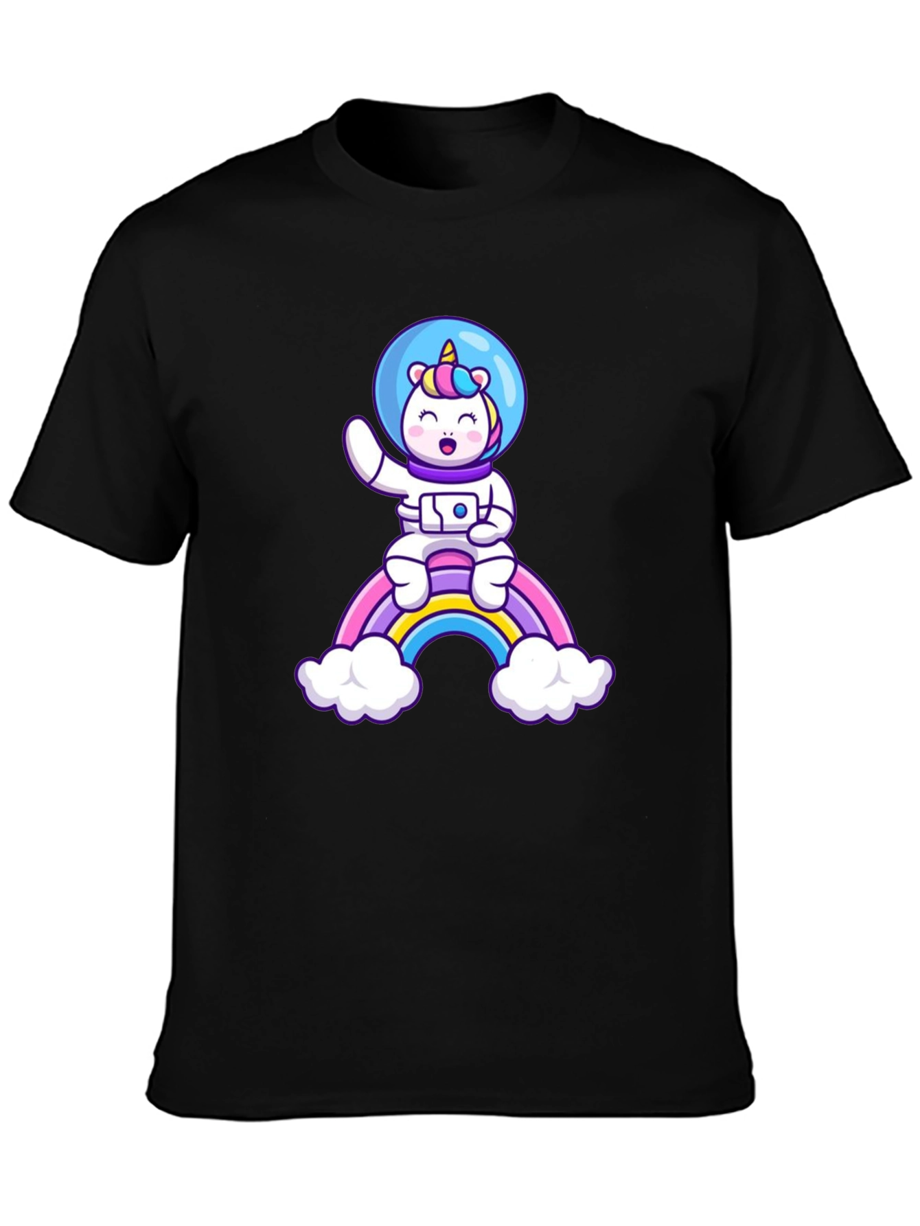Black Unicorn Astronaut Rainbow T-Shirt view 3