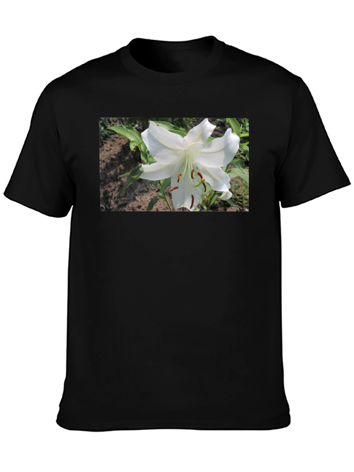 Black White Lily Graphic Tee - Soft Cotton Blend view 3