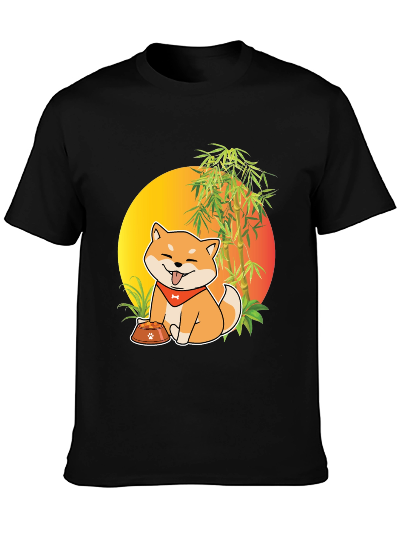 Black Shiba Inu Dog Cartoon Graphic T-Shirt view 3