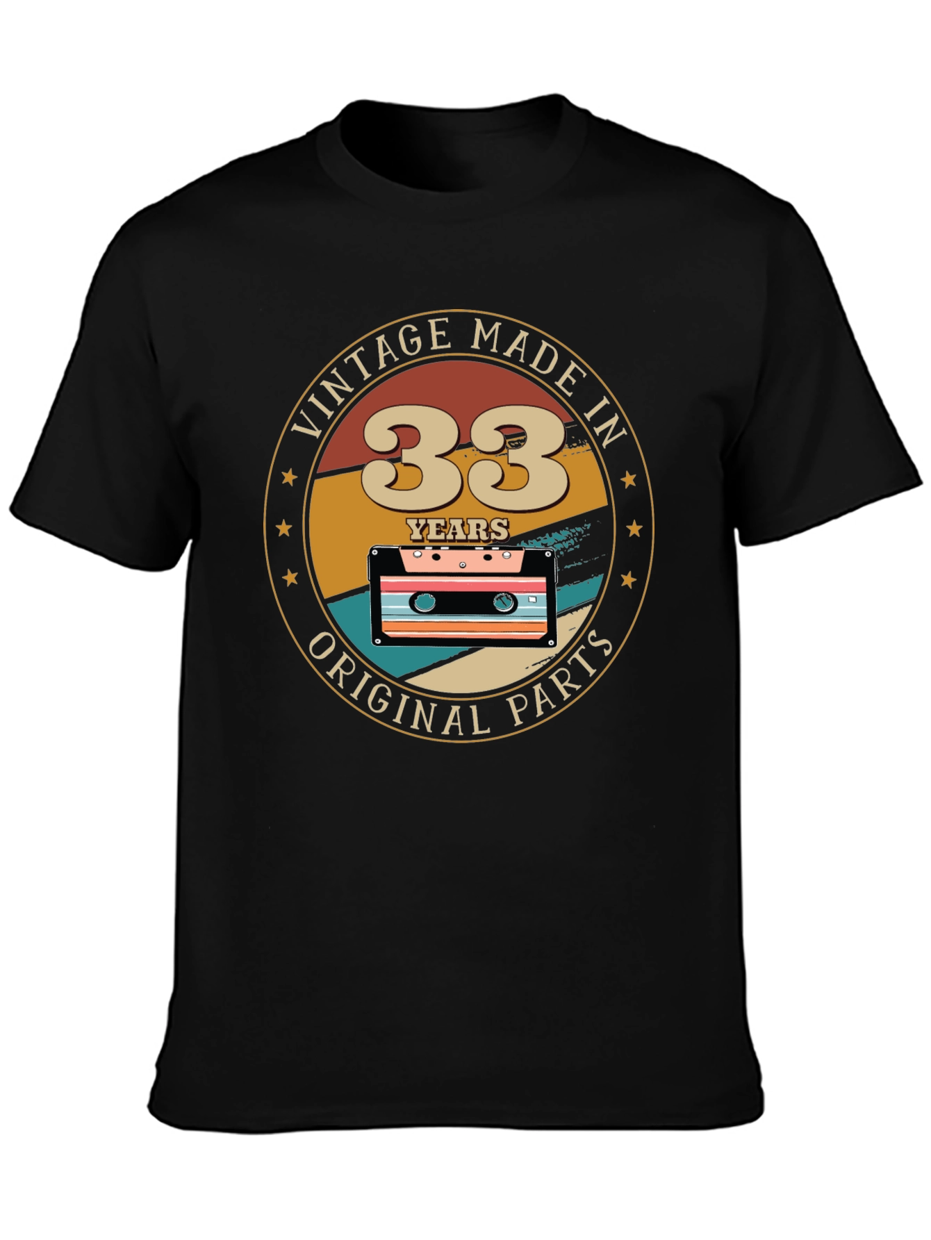Black Vintage 33 Years Original Parts T-Shirt view 3