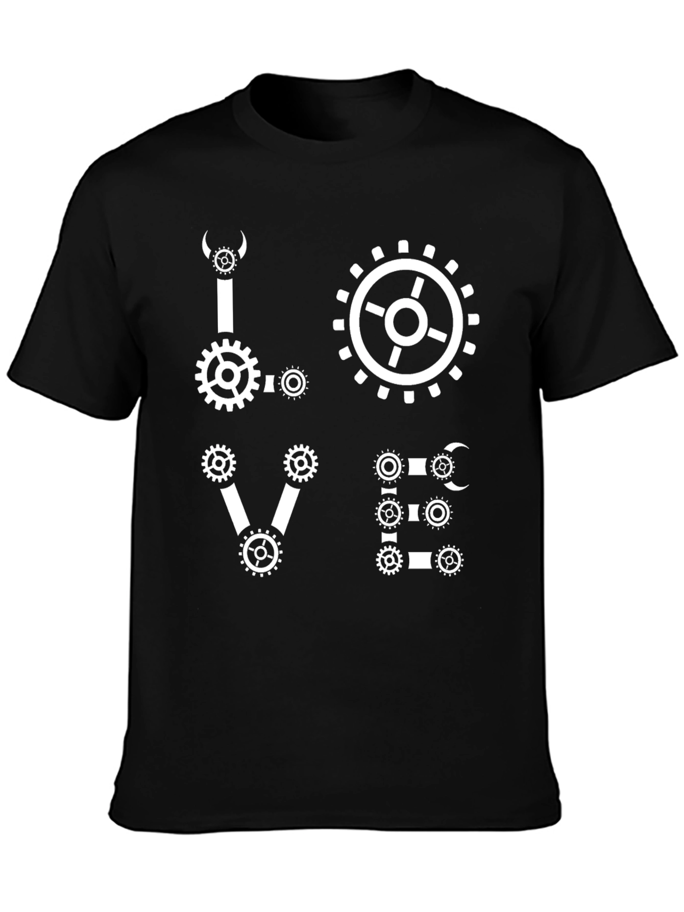 Black Steampunk Love Gear Graphic T-Shirt view 3