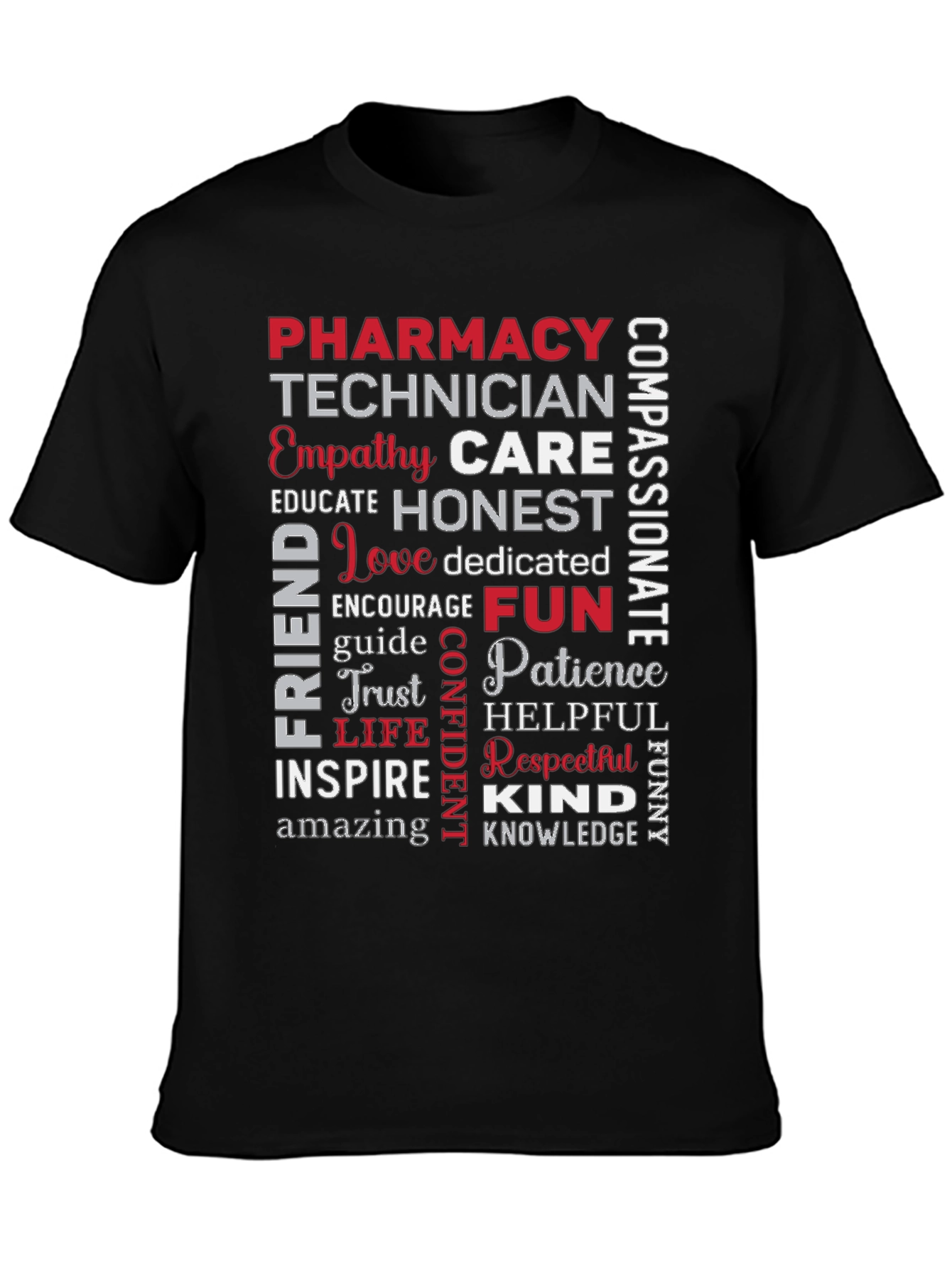 Black Pharmacy Technician Word Art T-Shirt view 3