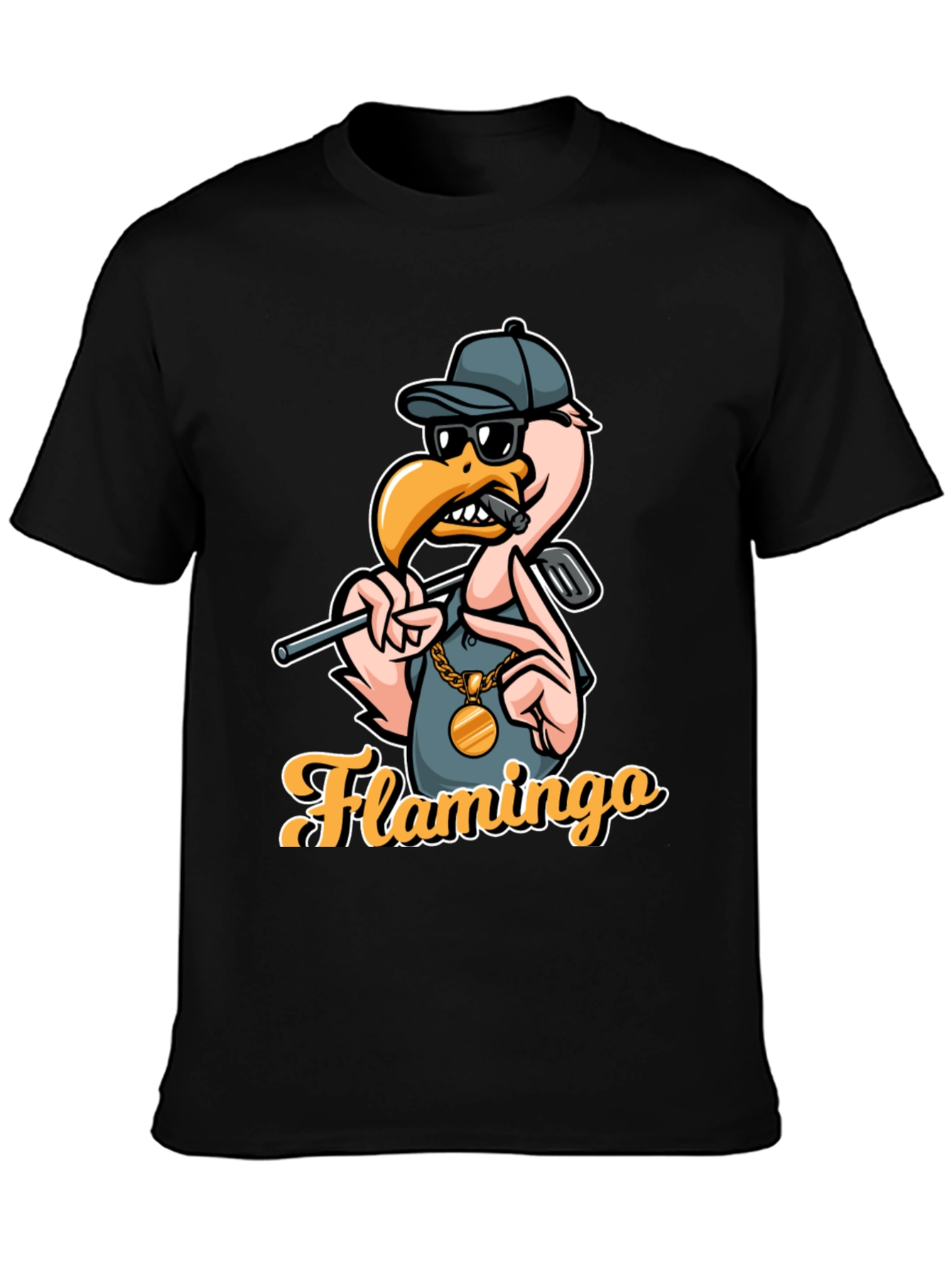 Black Cool Flamingo Golf T-Shirt view 3