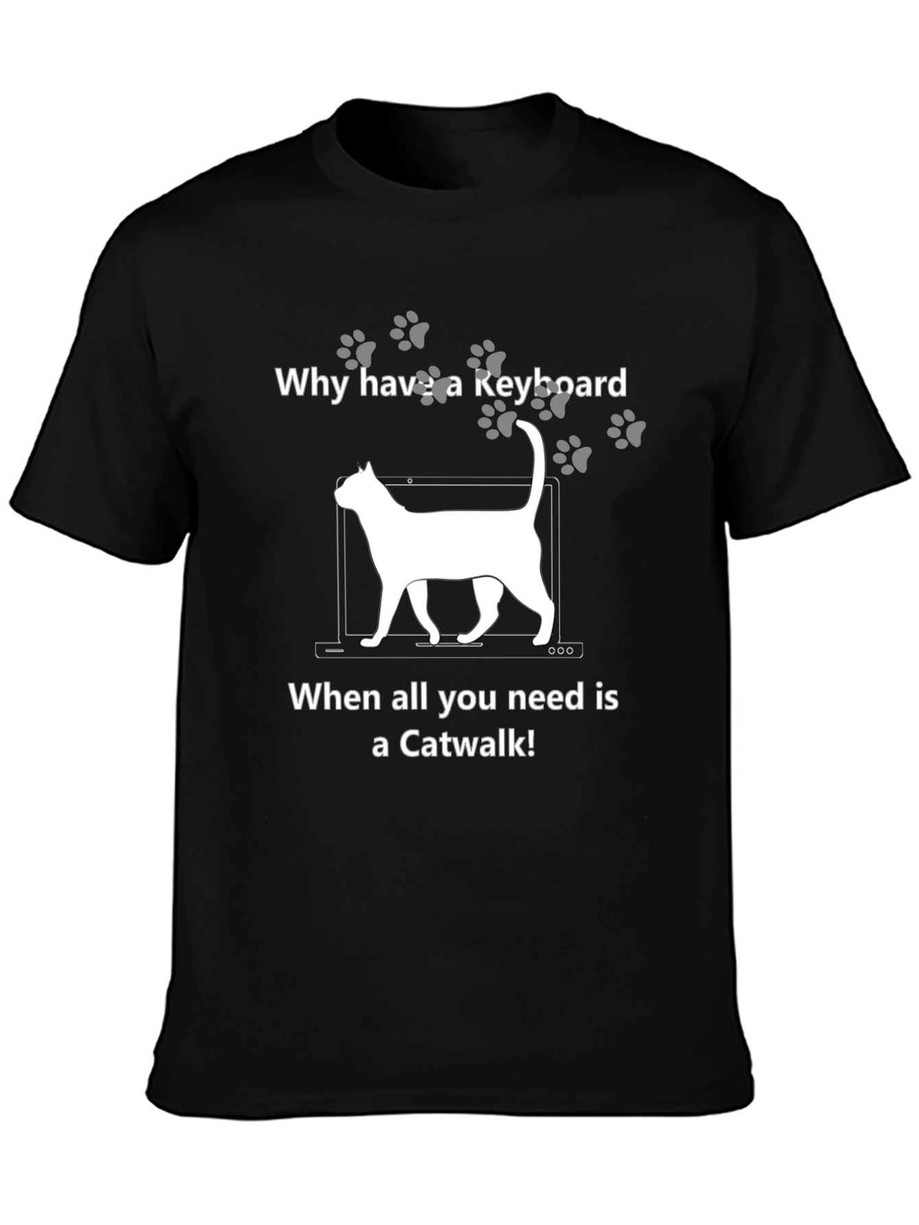 Black Catwalk Keyboard Cat Lover T-Shirt view 3