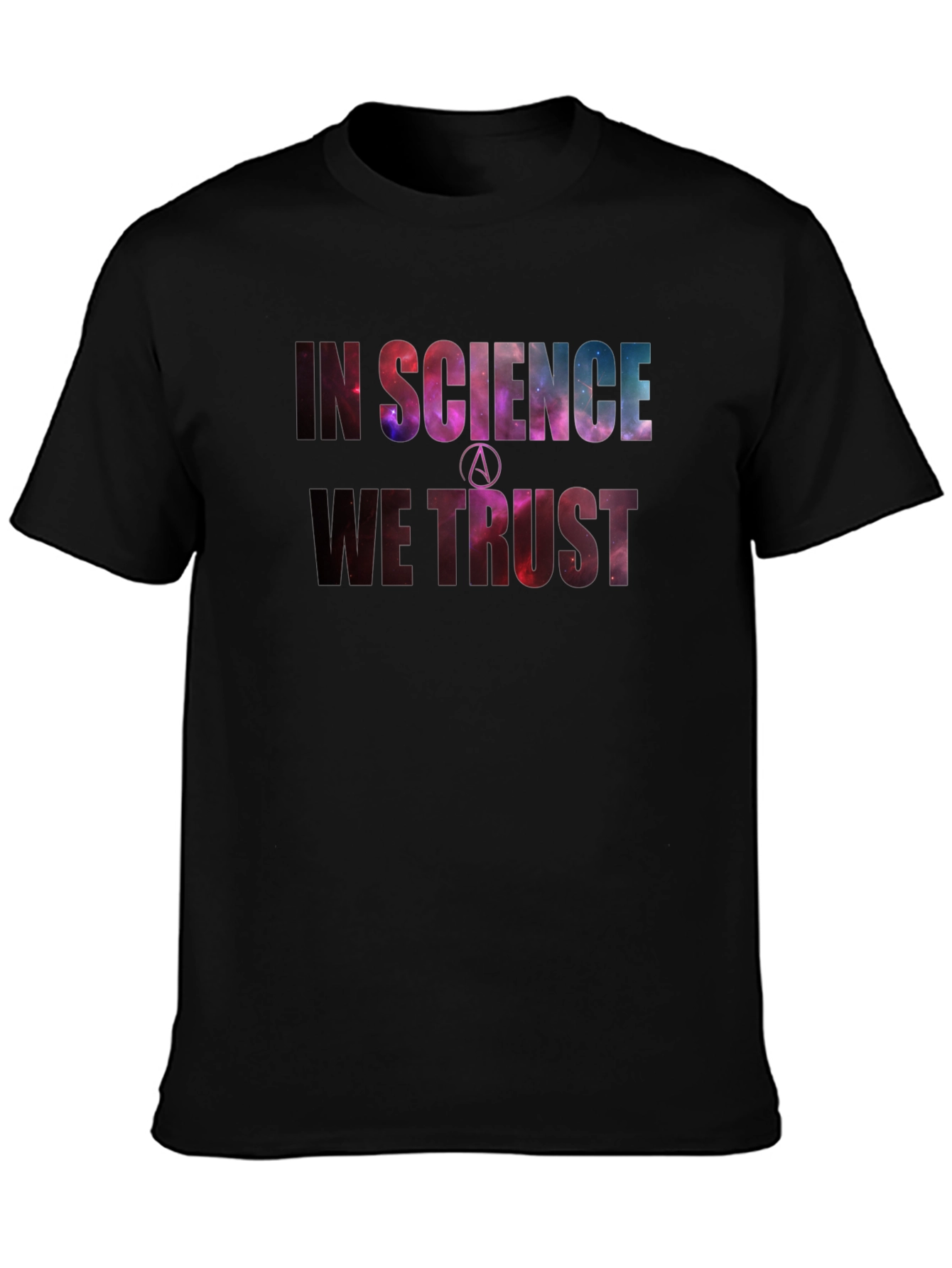 Black In Science We Trust Galaxy Print T-Shirt view 3