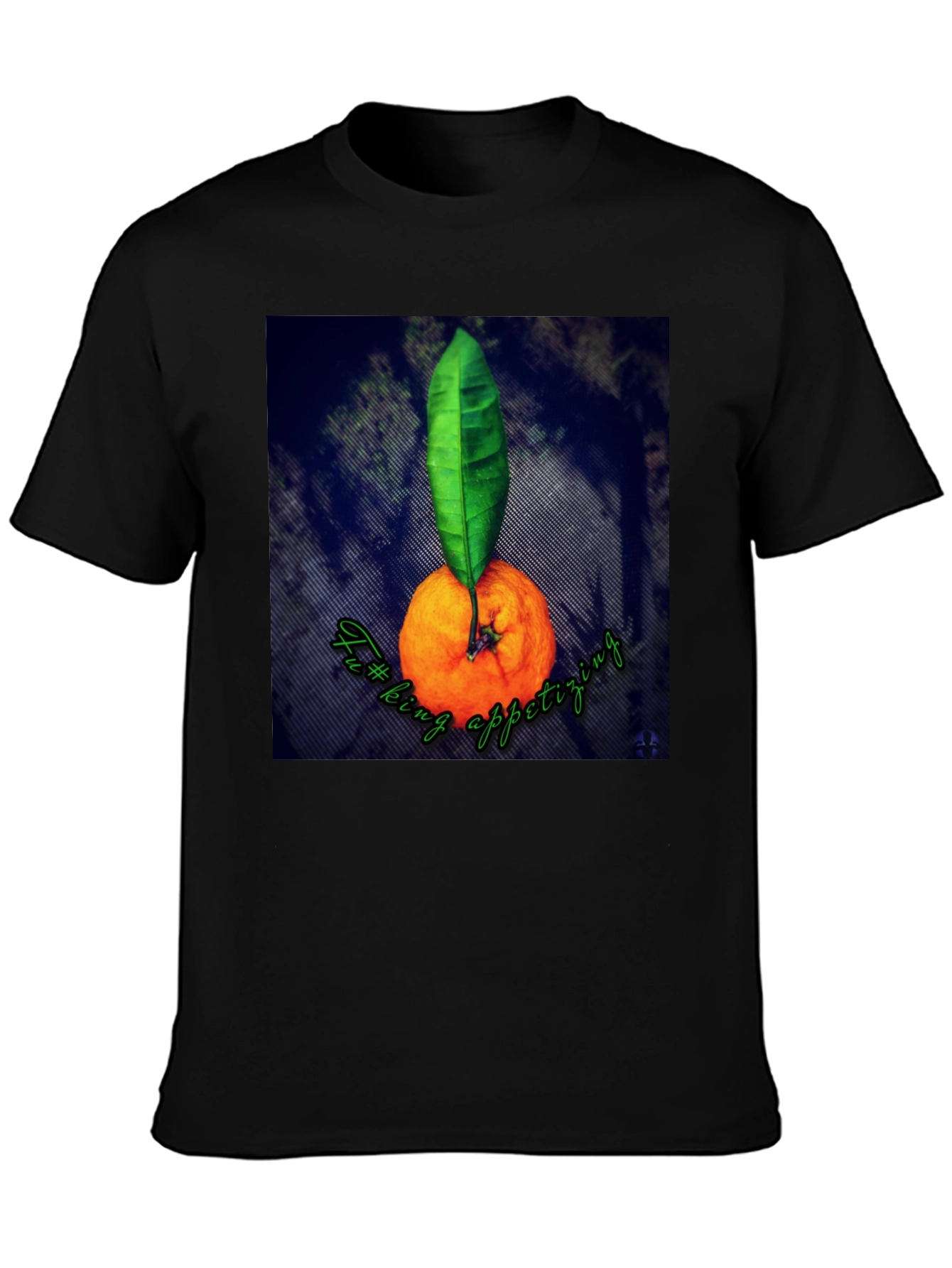 Black Orange & Leaf Graphic Tee - Fun Foodie Shirt view 3