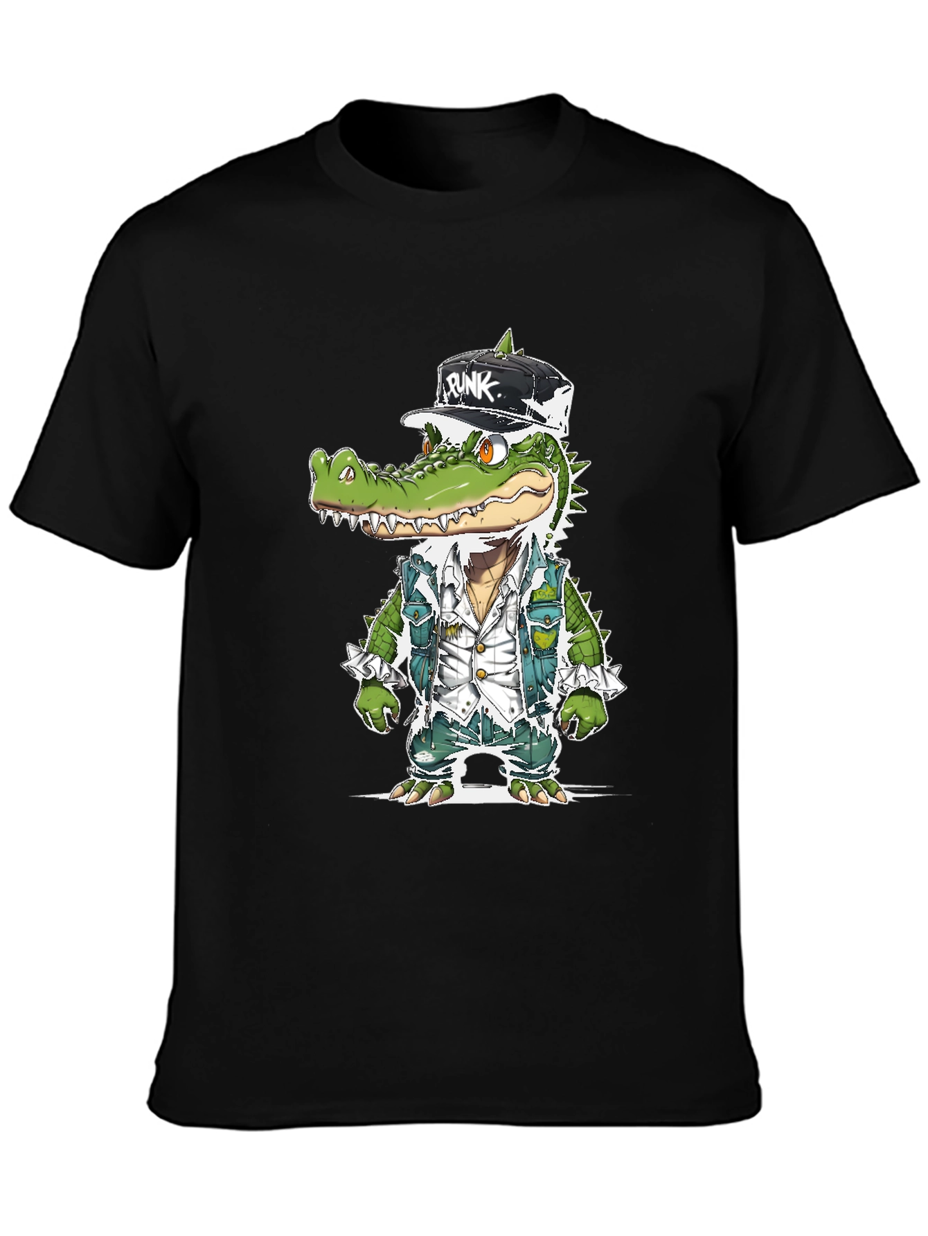 Black Punk Gator T-Shirt - Cool Reptile Streetwear view 3