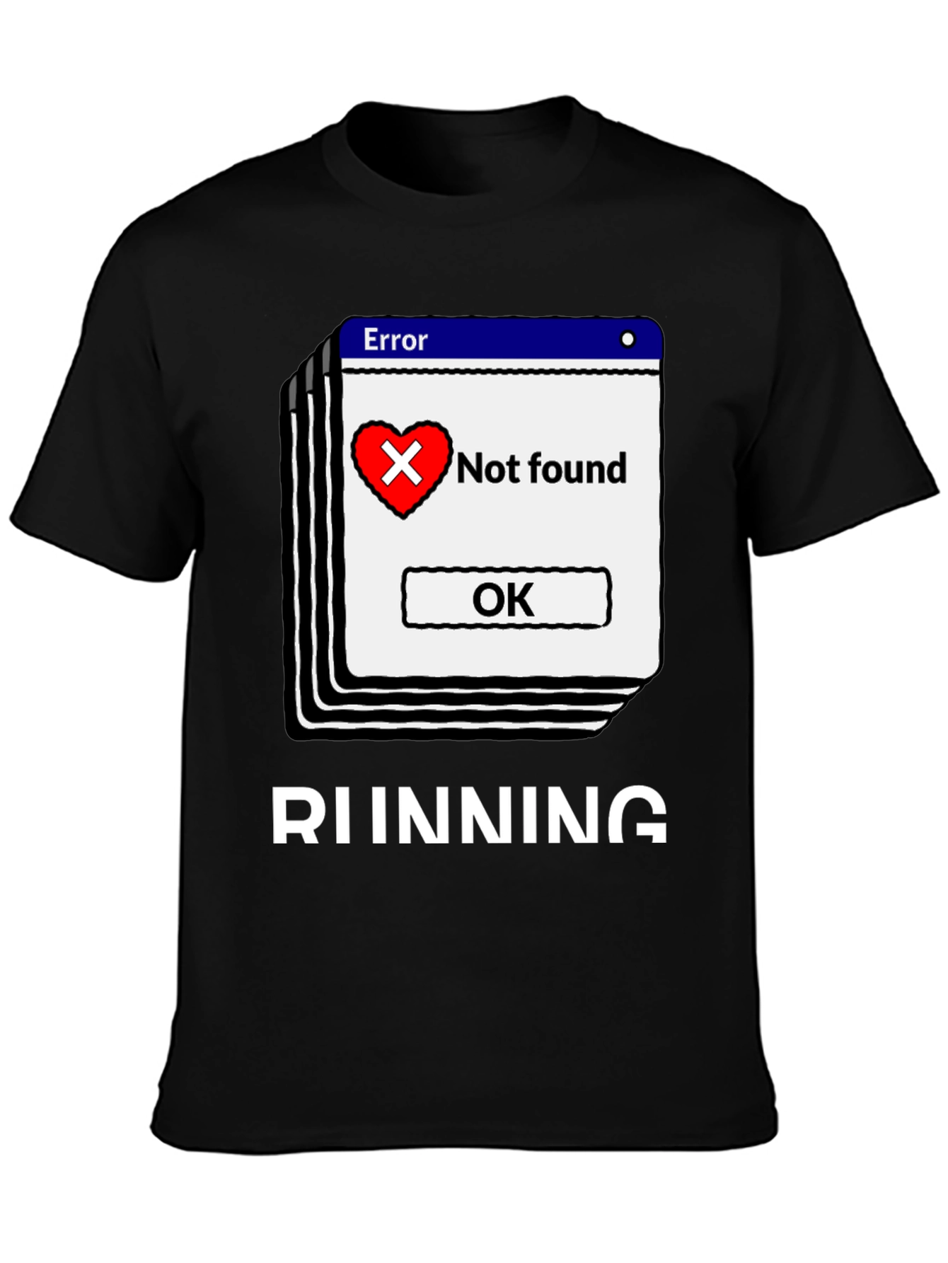 Black Error Heart Not Found Running T-Shirt view 3