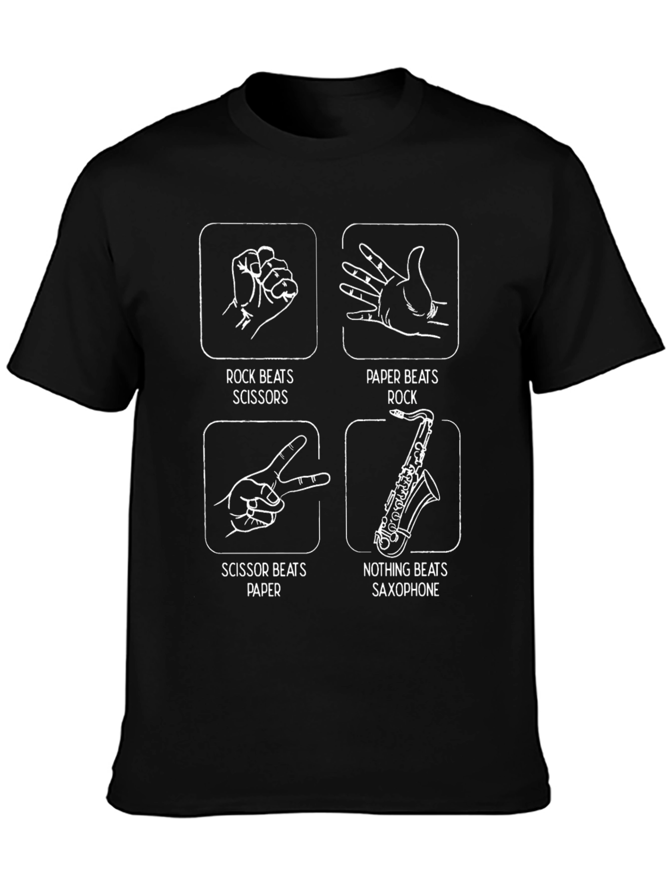 Black Rock Paper Scissors Saxophone T-Shirt view 3