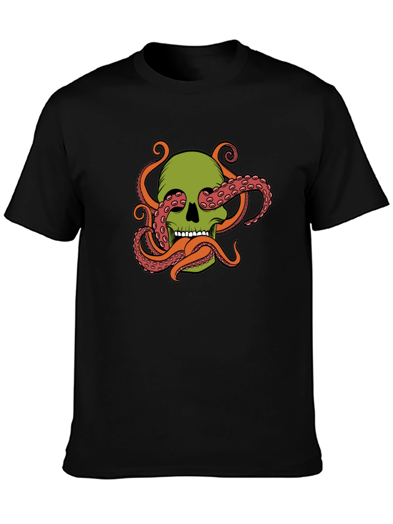 Black Skull Octopus Graphic Tee - Black Cotton Blend view 3