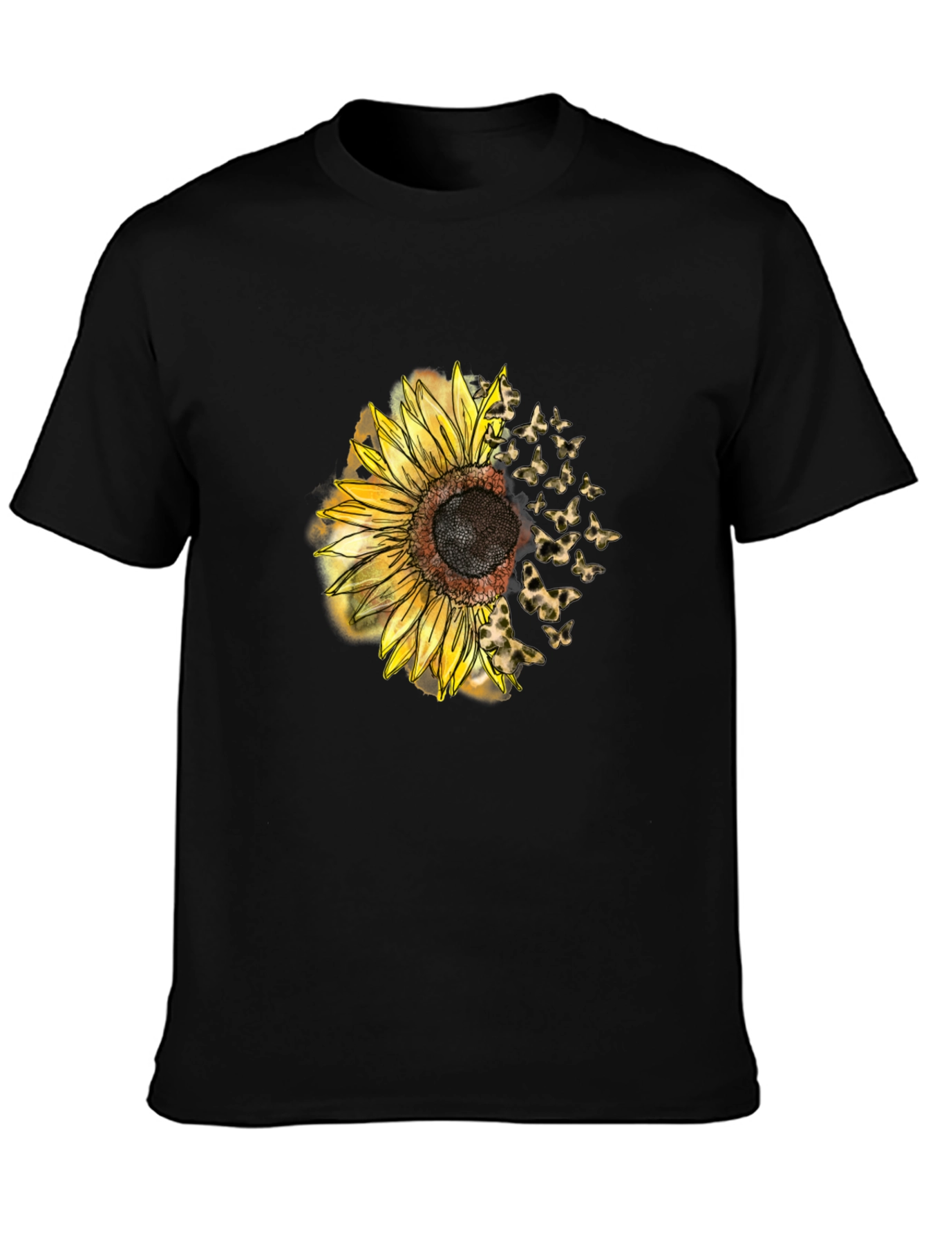 Black Sunflower Butterfly Men's Black T-Shirt view 3