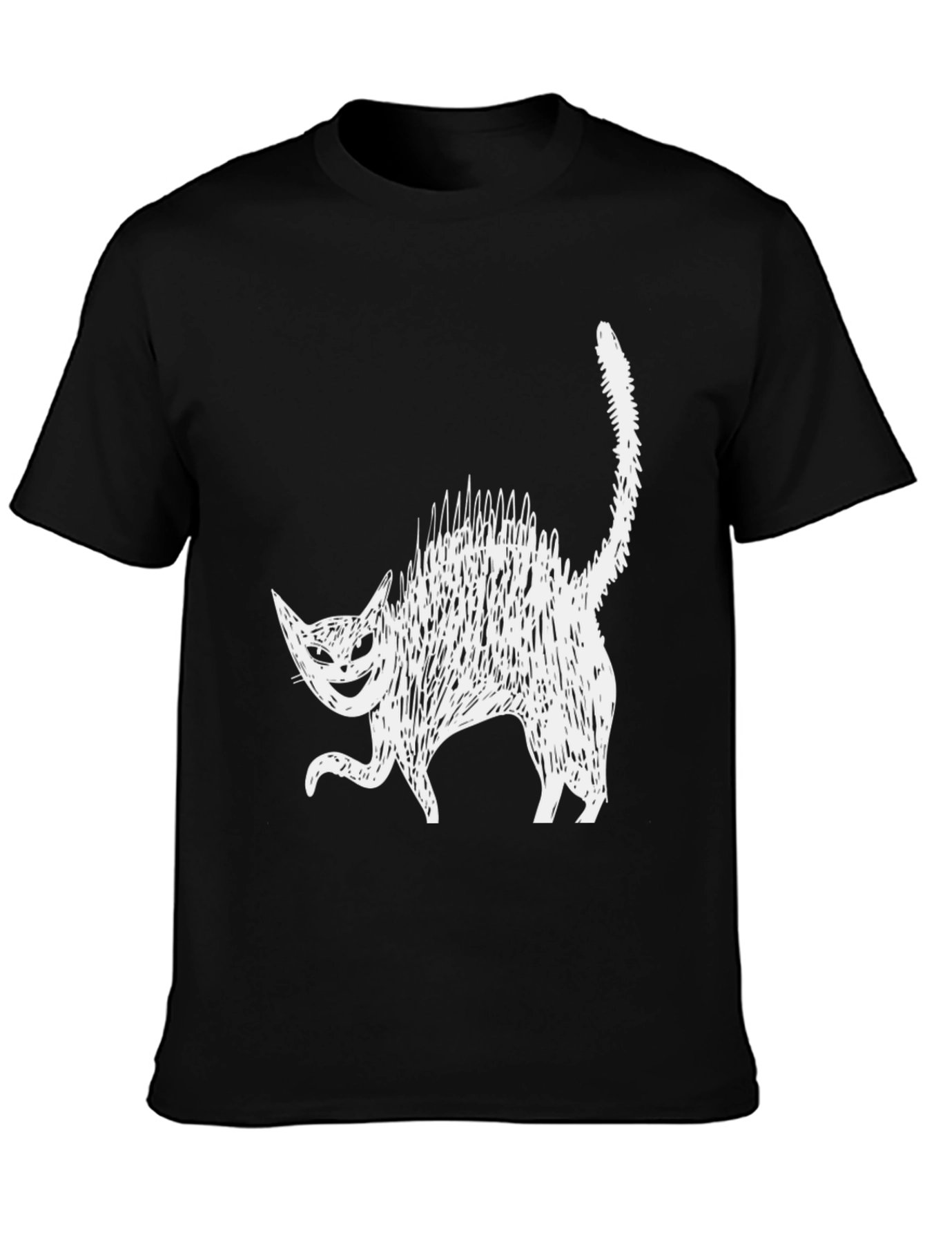 Black Creepy Cat Graphic Tee - Black Cotton Blend view 3