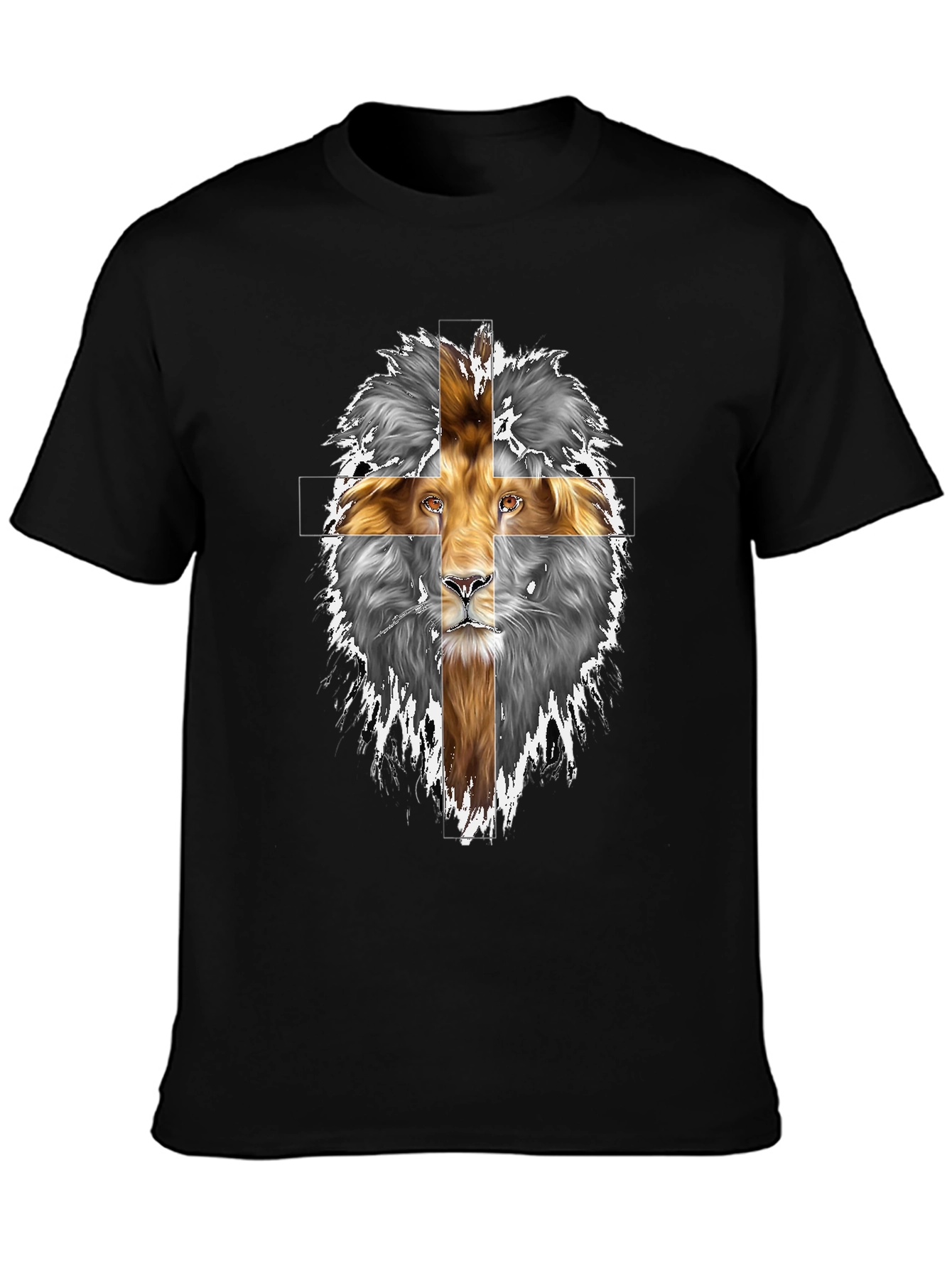 Black Lion Cross Graphic Print Black T-Shirt view 3