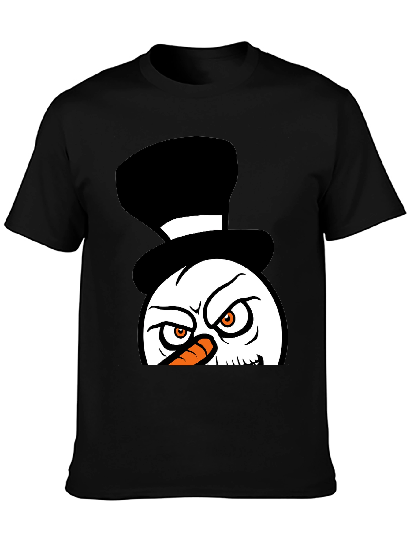 Black Grumpy Snowman Graphic Tee - Black Cotton Blend view 3
