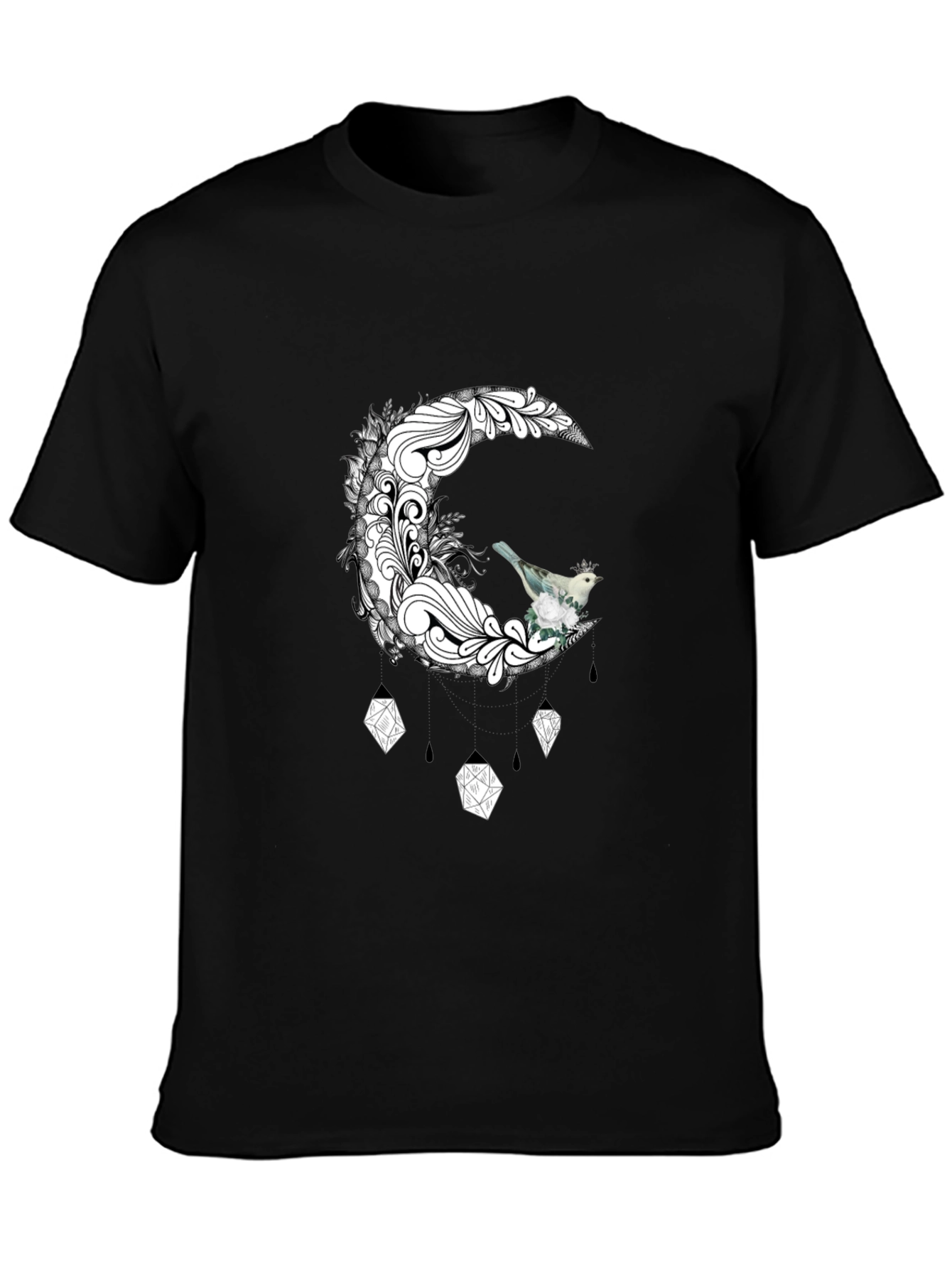 Black Black T-Shirt with Moon and Bird Graphic view 3