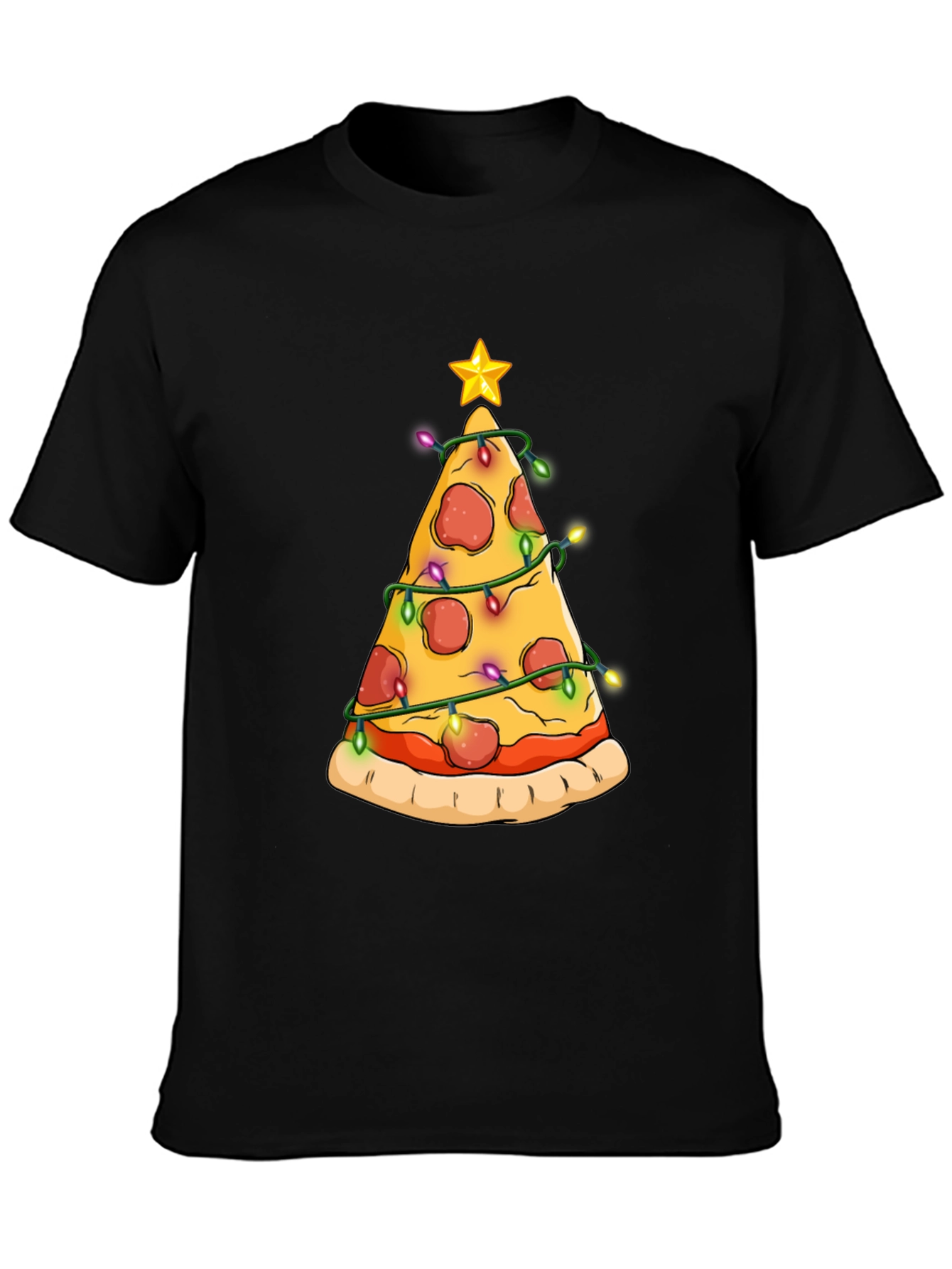 Black Pizza Christmas Tree T-Shirt view 3