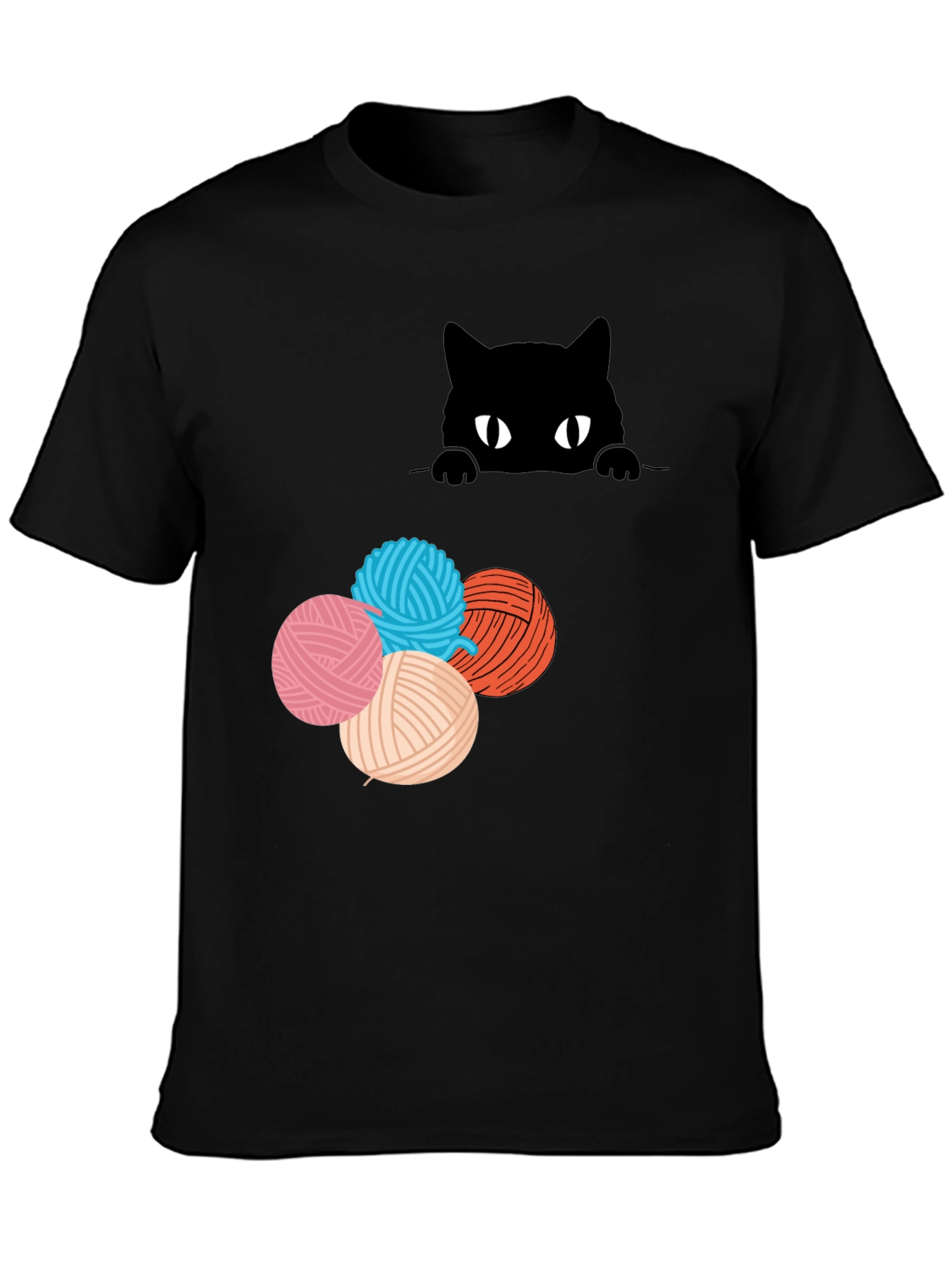 Black Cat Peek Yarn Ball T-Shirt view 3