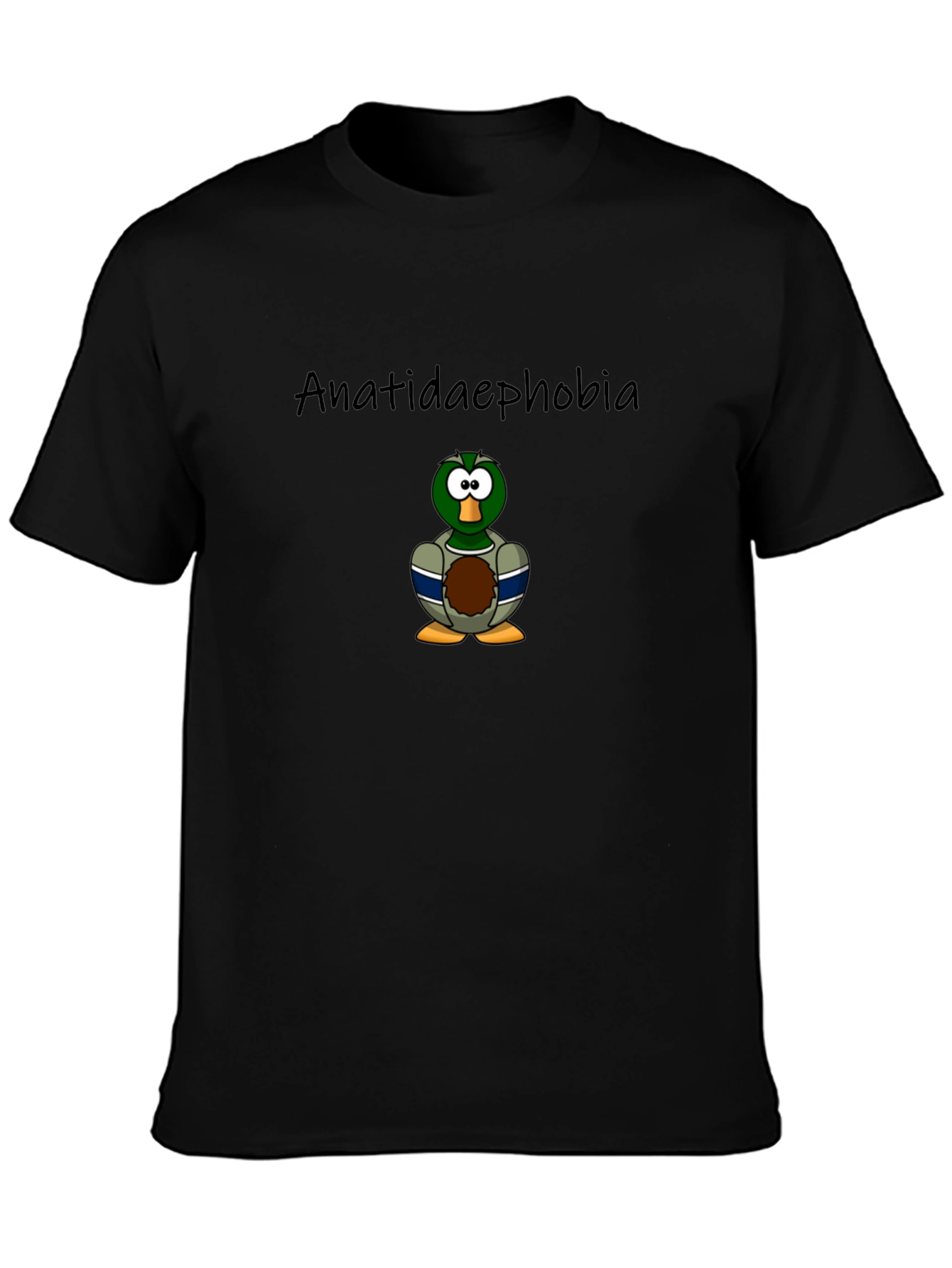 Black Anatidaephobia Duck Cartoon T-Shirt view 3