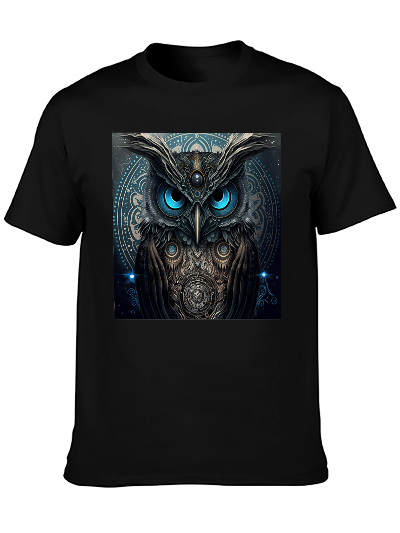 Black Mystic Owl Graphic Tee - Black Cotton Blend view 3