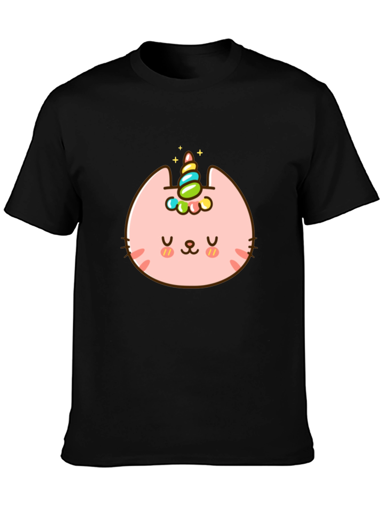 Black Unicat Black T-Shirt - Kawaii Unicorn Cat Tee view 3