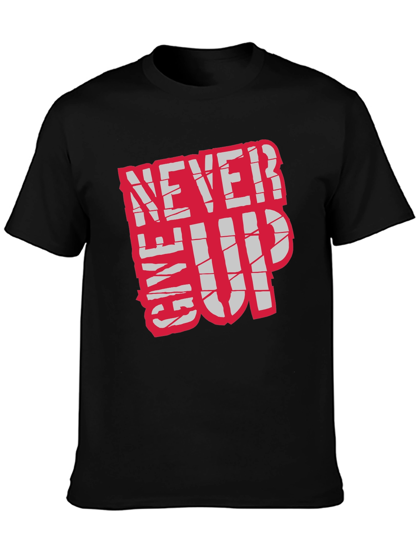 Black Motivational 'Never Give Up' Black T-Shirt view 3
