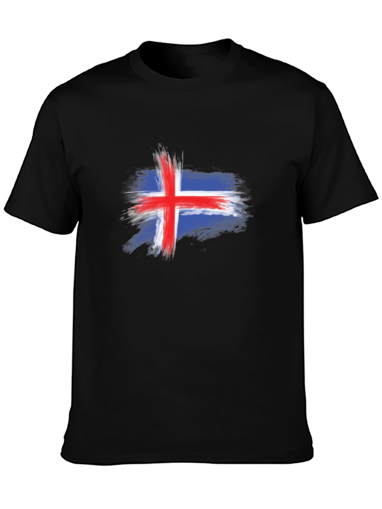 Black Iceland Flag Brush Stroke Men's Black T-Shirt view 3