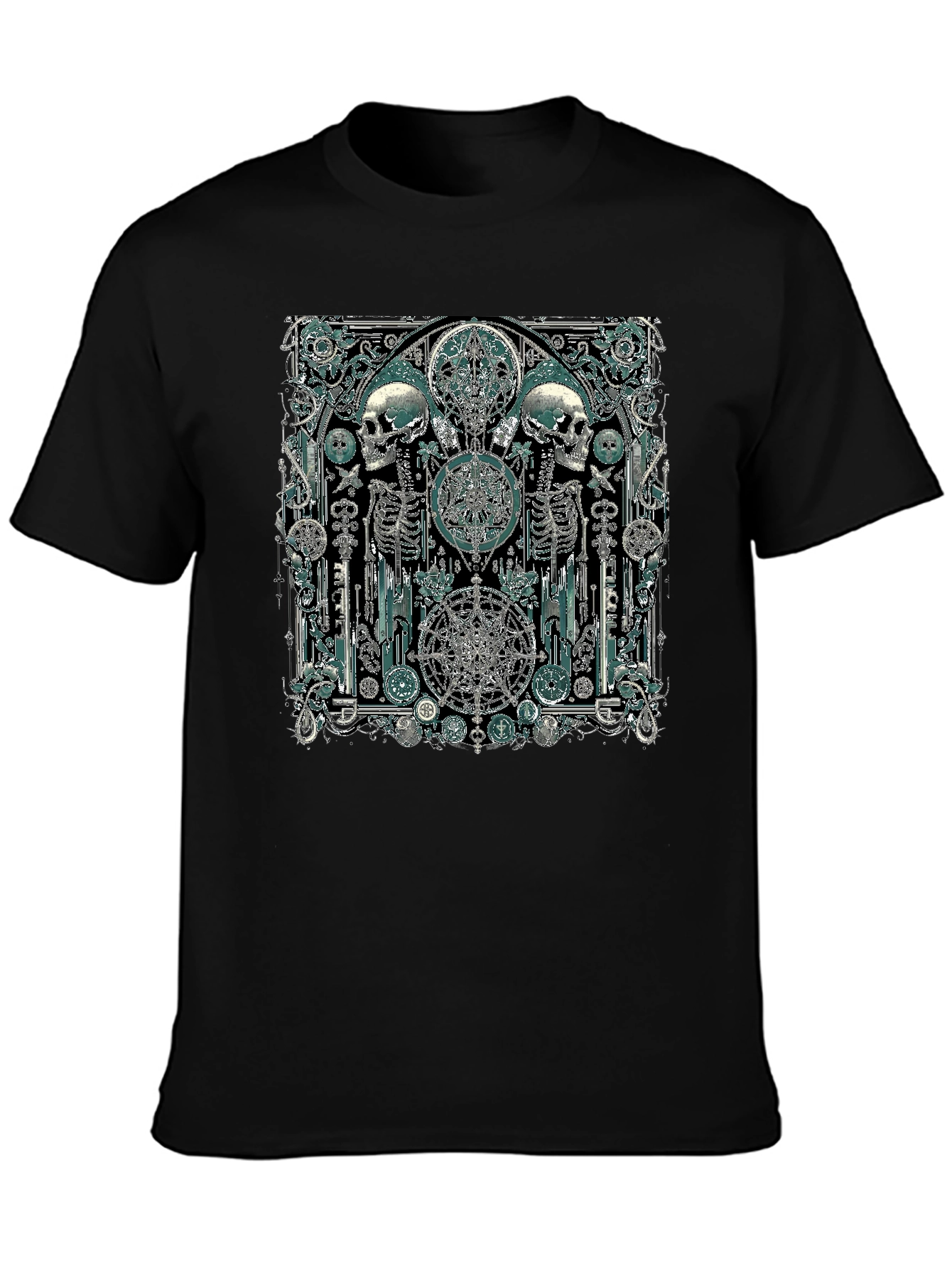 Black Skull & Skeleton Gothic Graphic T-Shirt view 3