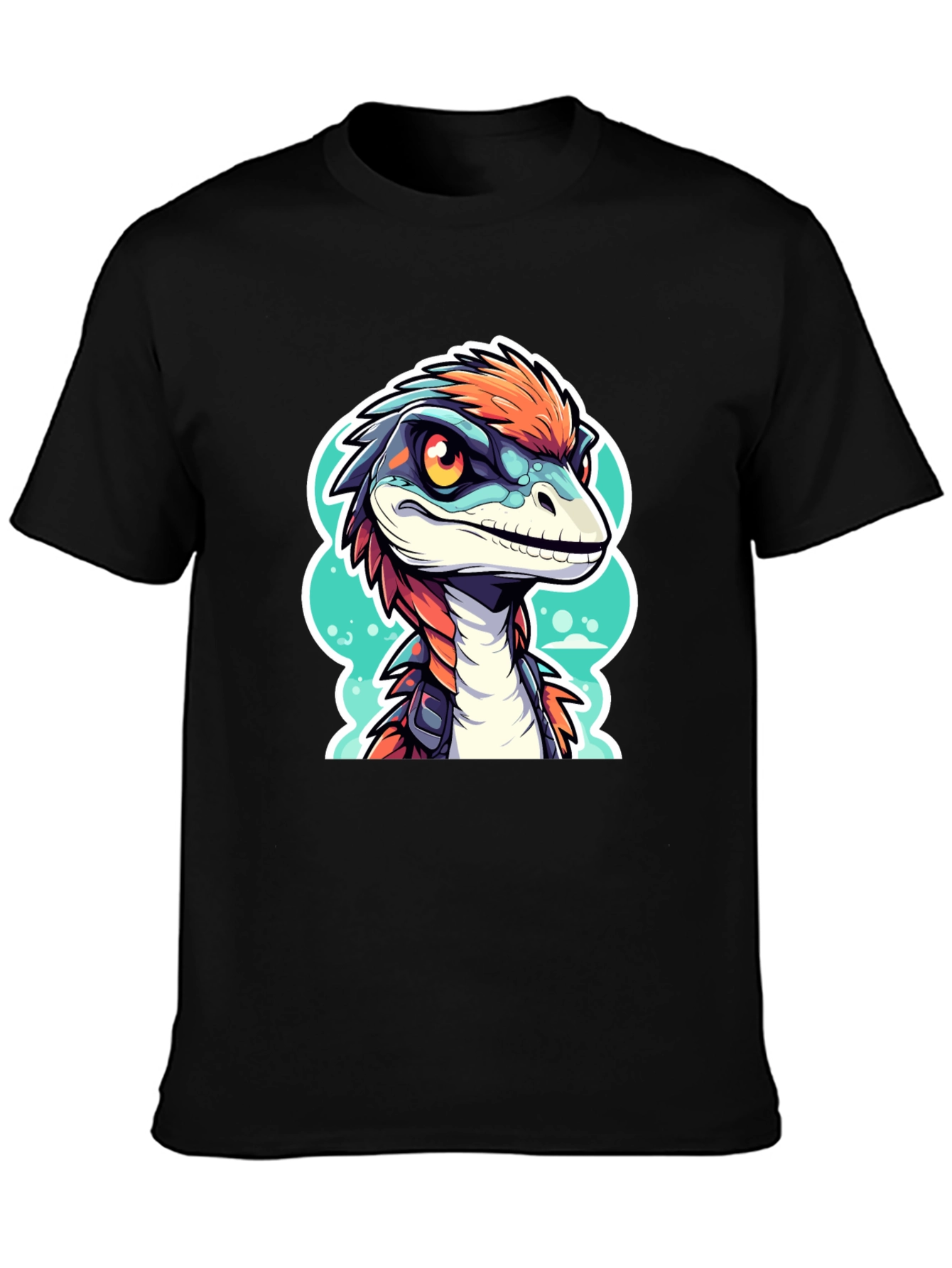 Black Dino Raptor Graphic Tee - Cool Cartoon Animal Shirt view 3
