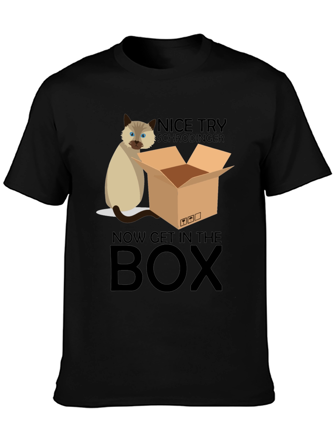Black Schrödinger Cat T-Shirt: Now Get In The Box view 3