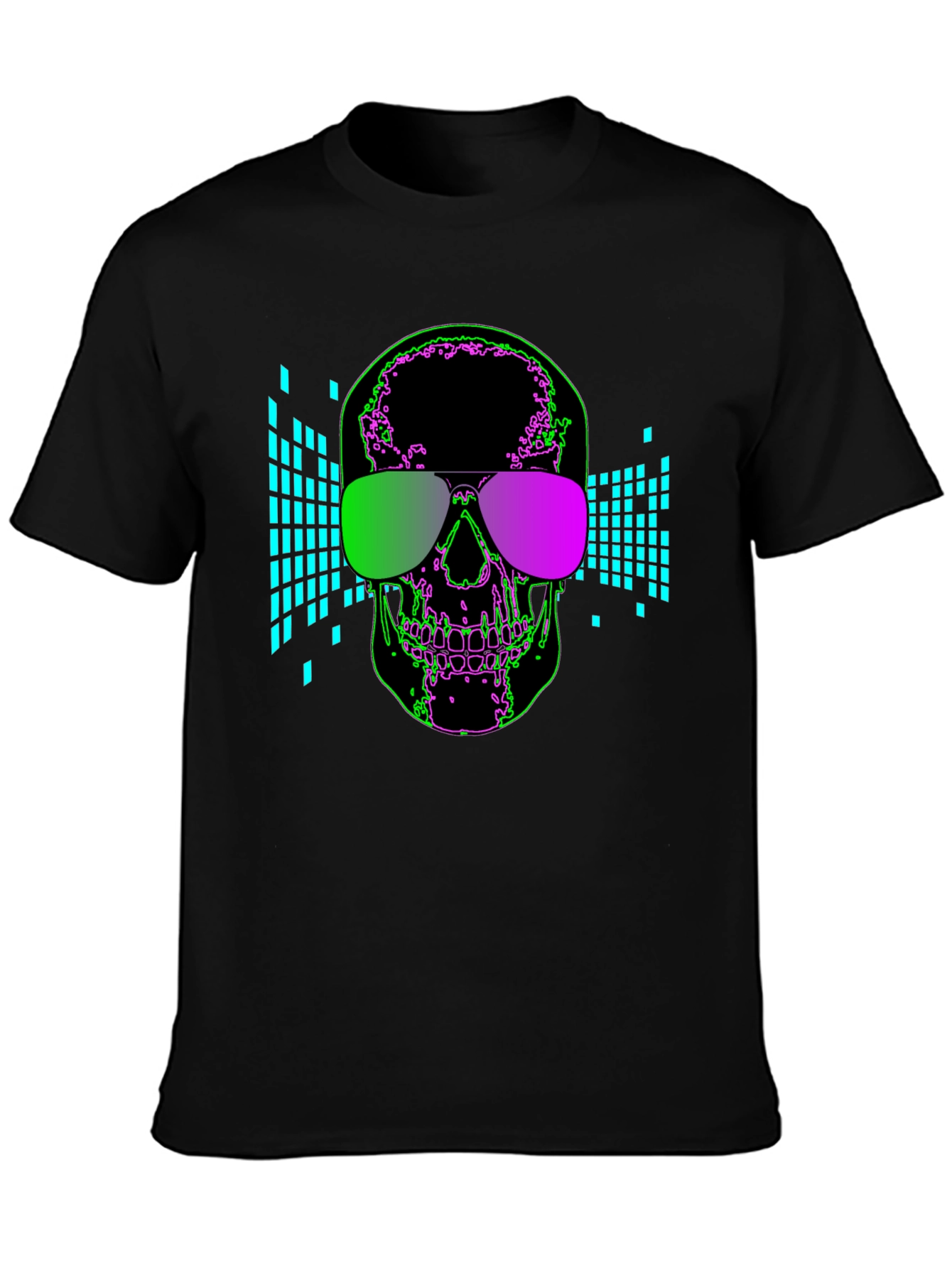 Black Skull Shades Graphic Tee - Cool Neon Design view 3