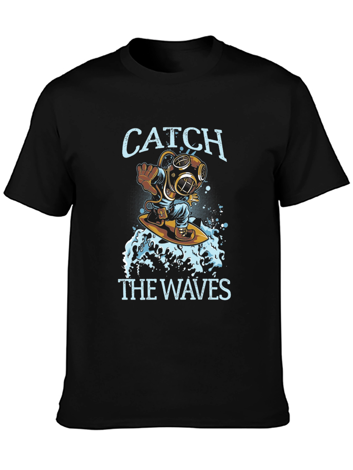 Black Diver Surfing Waves Graphic Tee - Black view 3