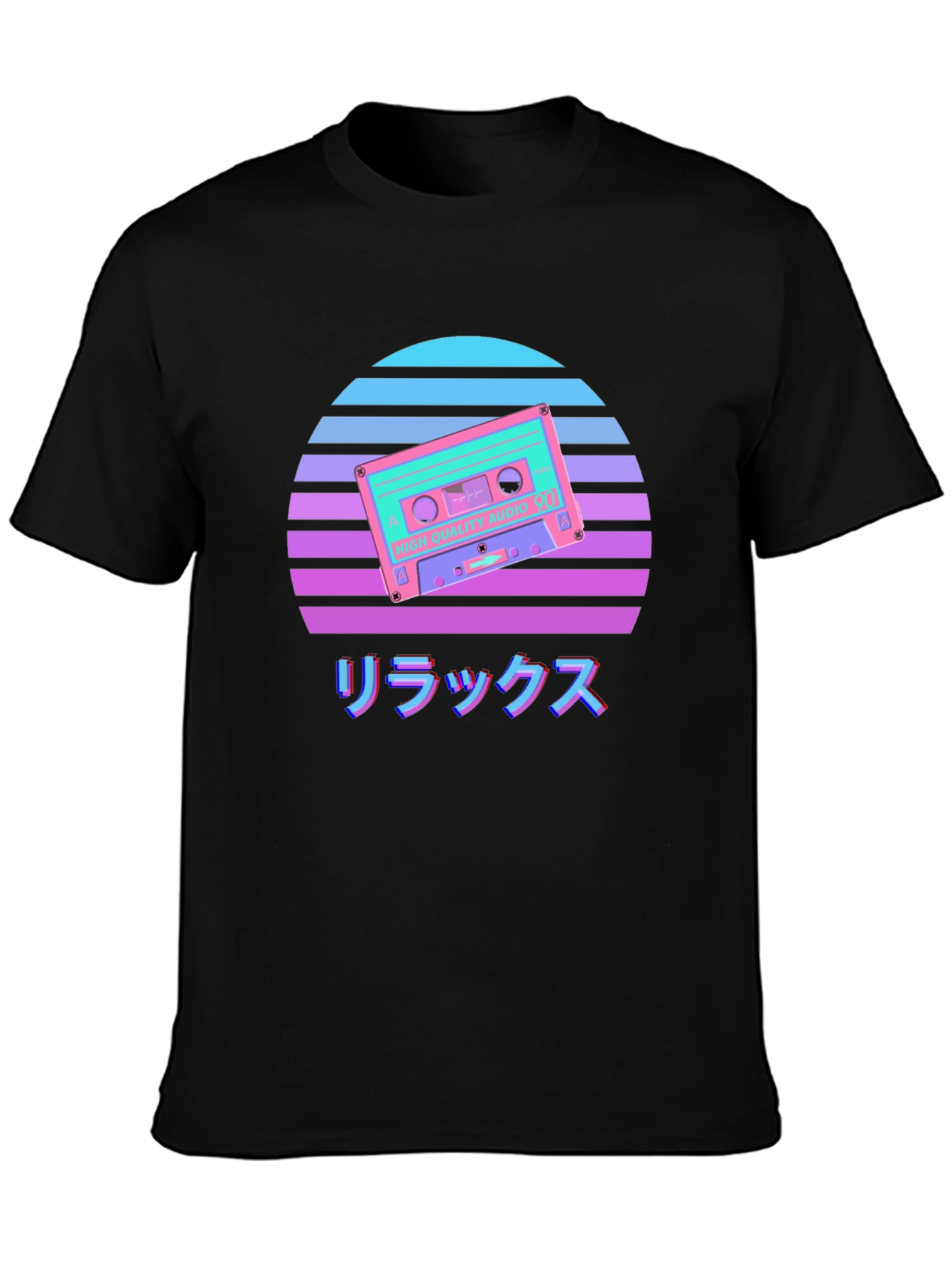 Black Retro Cassette Sunset Graphic Tee view 3