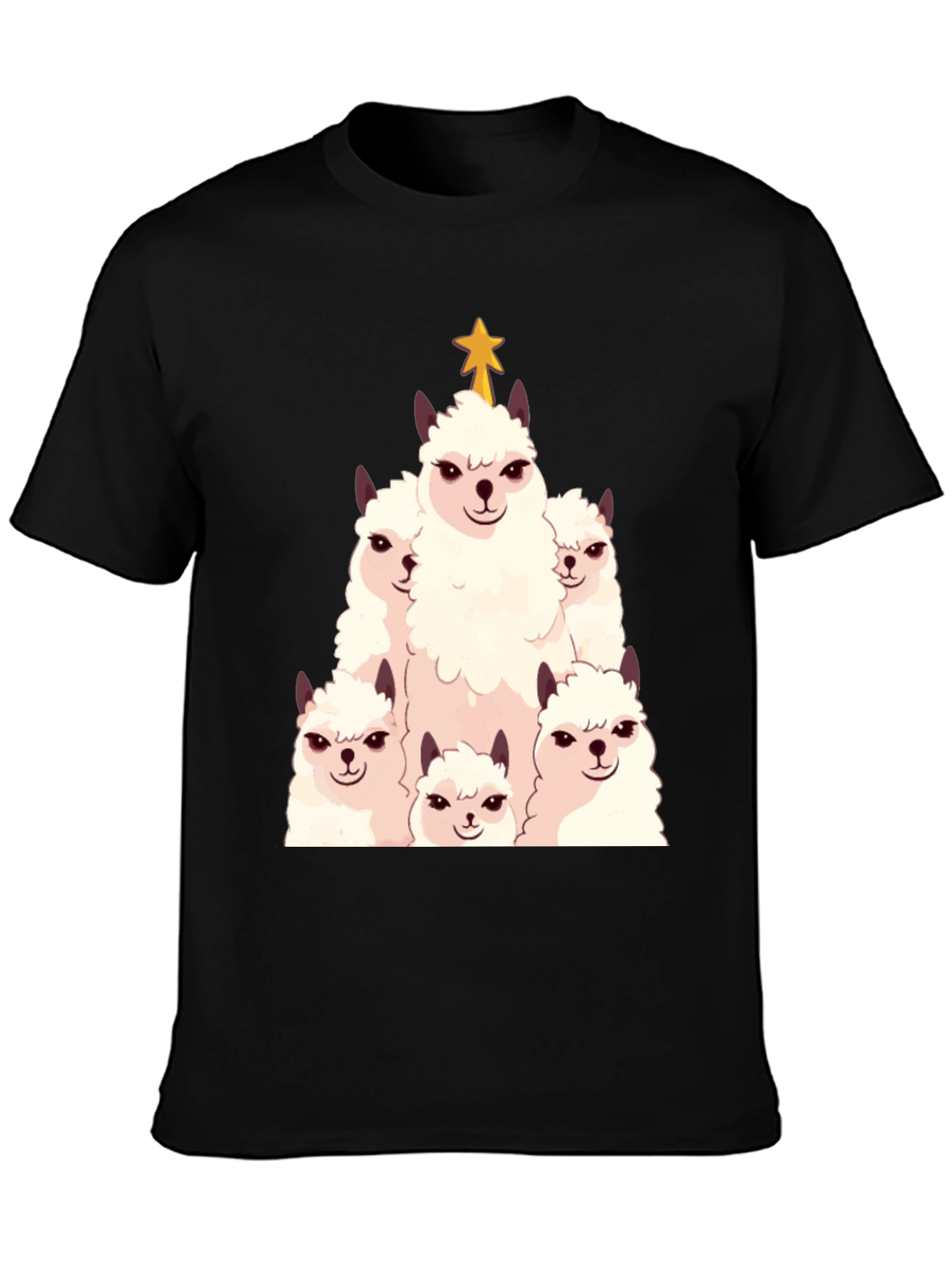 Black Llama Christmas Tree T-Shirt - Festive Holiday Apparel view 3