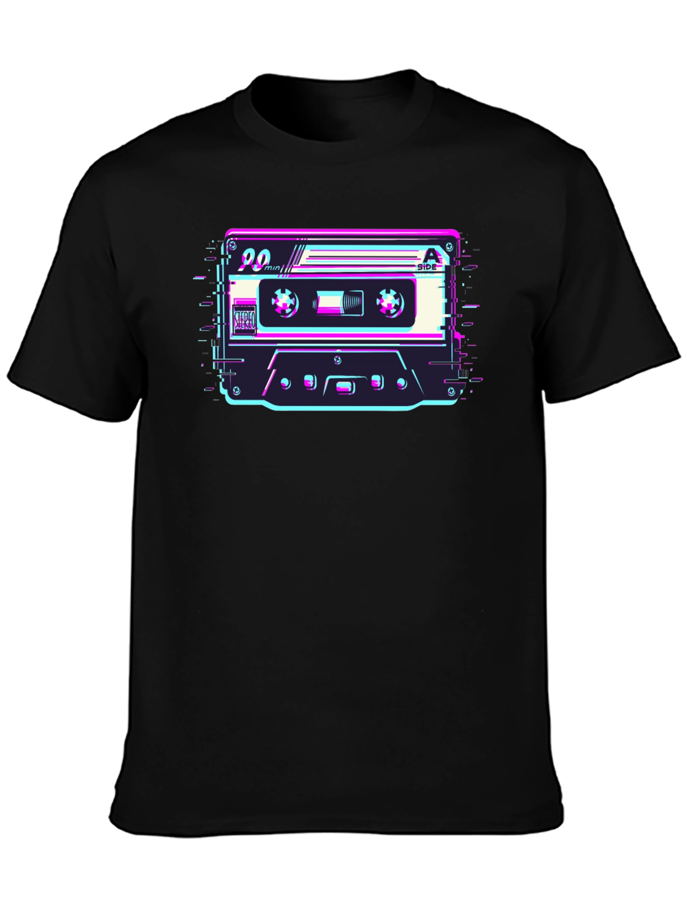 Black Retro Cassette Glitch T-Shirt - Classic 90's Style view 3