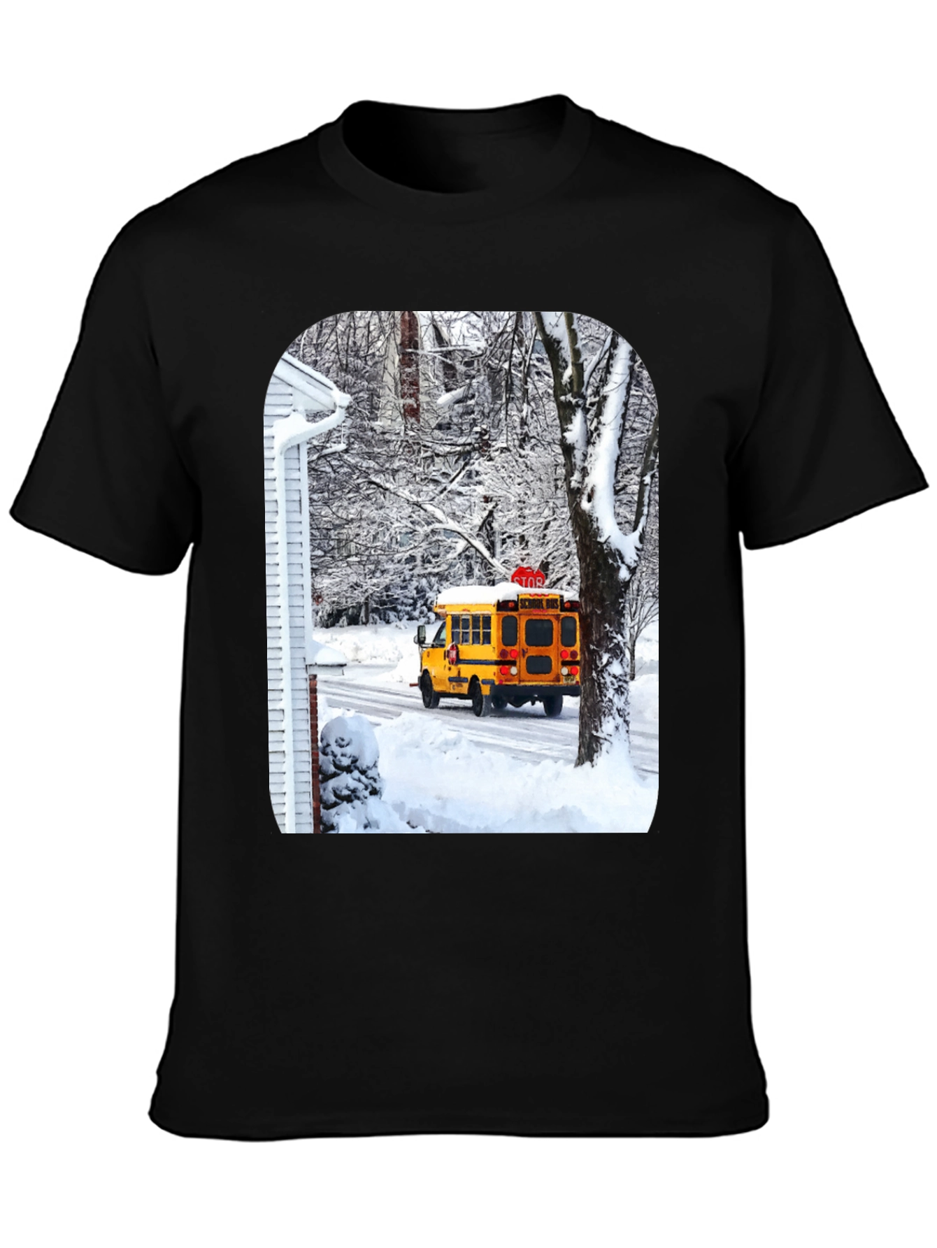Black Winter School Bus T-Shirt view 3