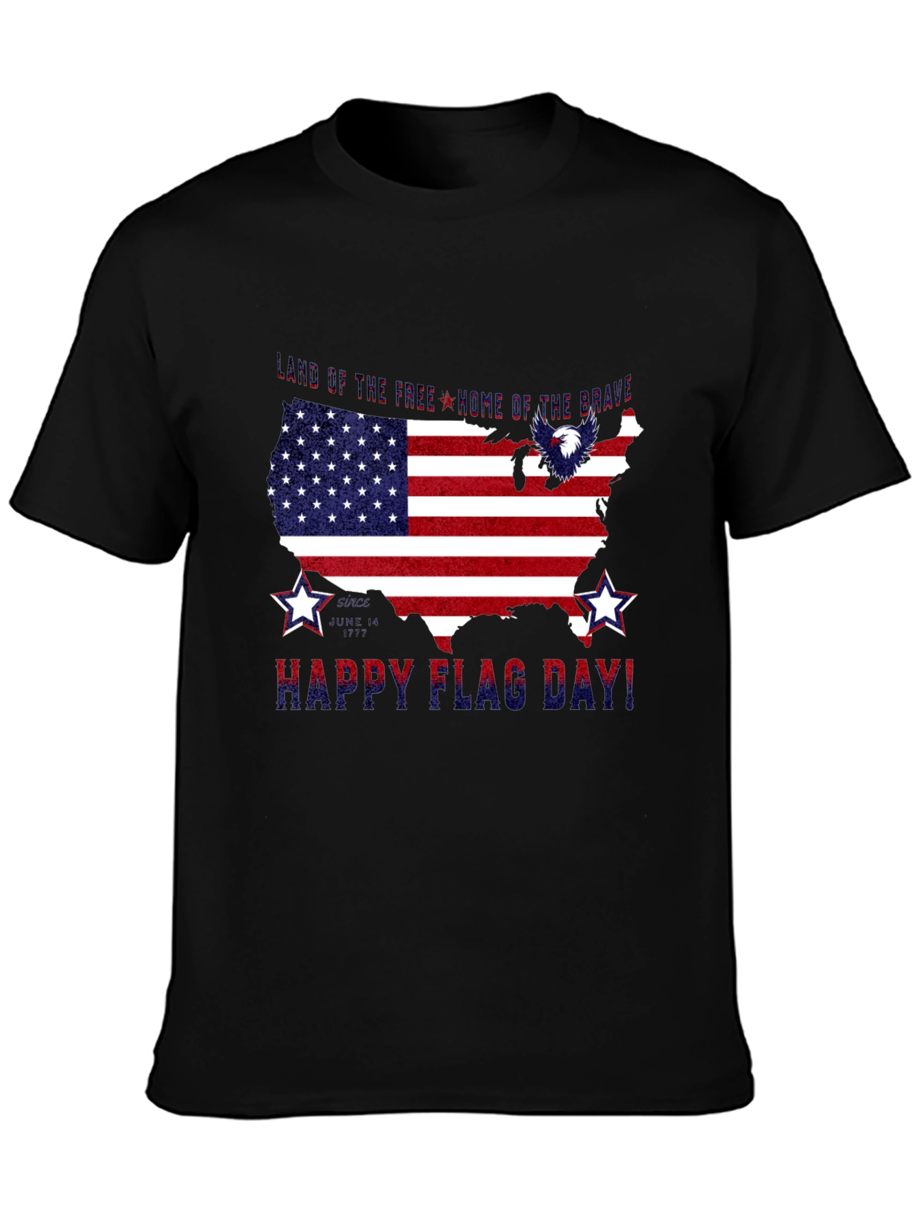 Black Patriotic USA Flag Happy Flag Day T-Shirt view 3