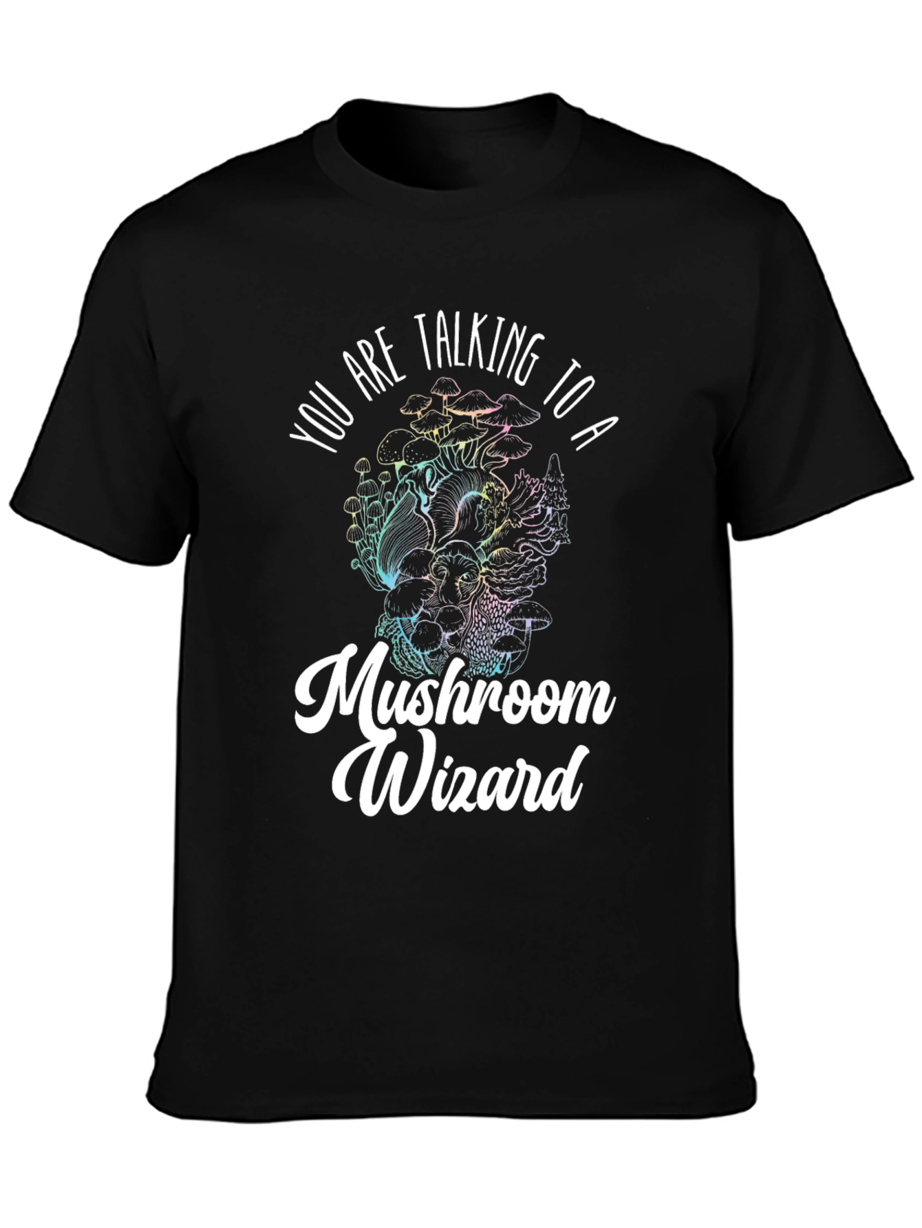 Black Mushroom Wizard Graphic Tee - Black Novelty T-Shirt view 3