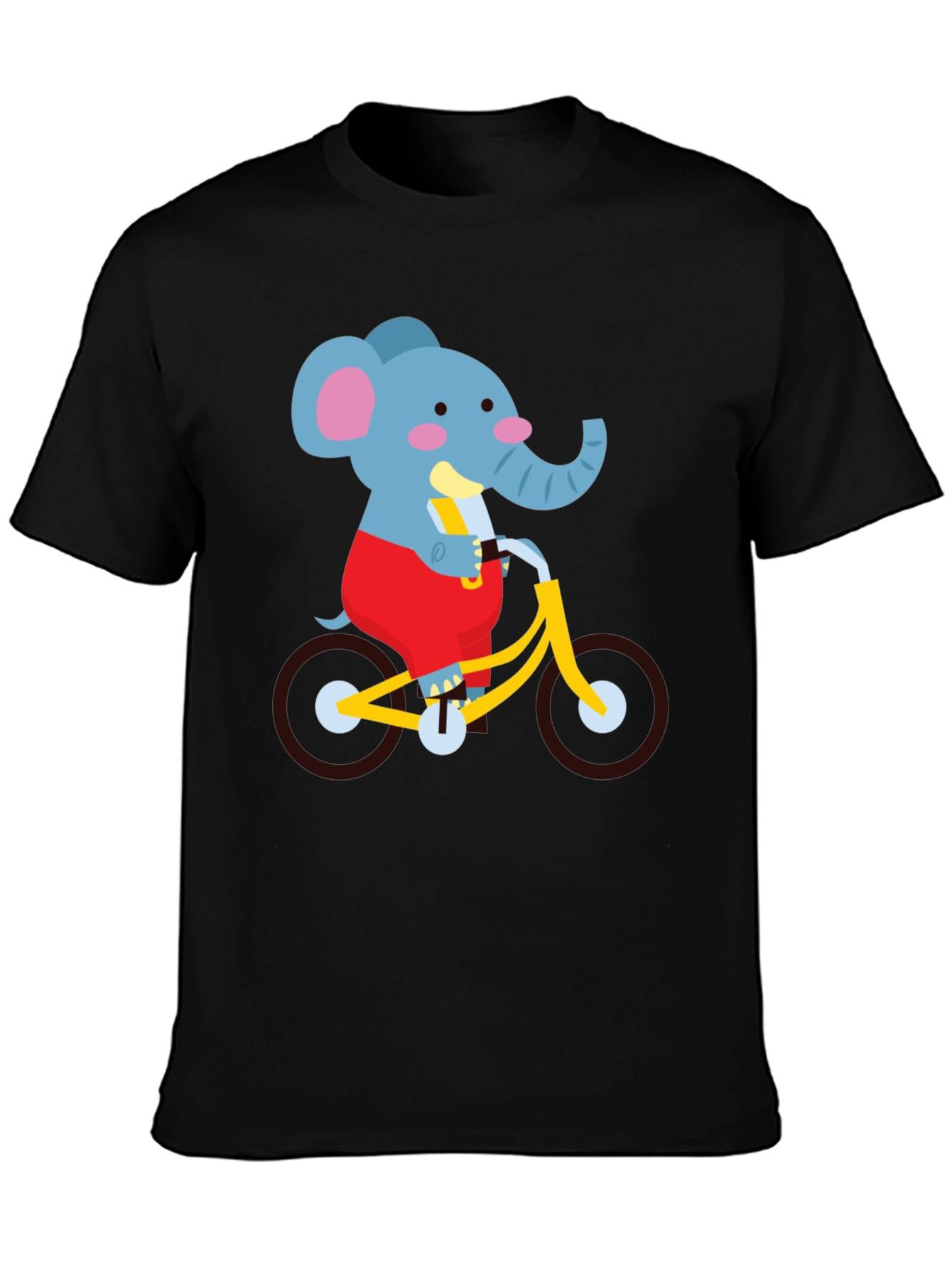 Black Elephant on Bike Graphic Tee - Fun Cartoon Shirt view 3