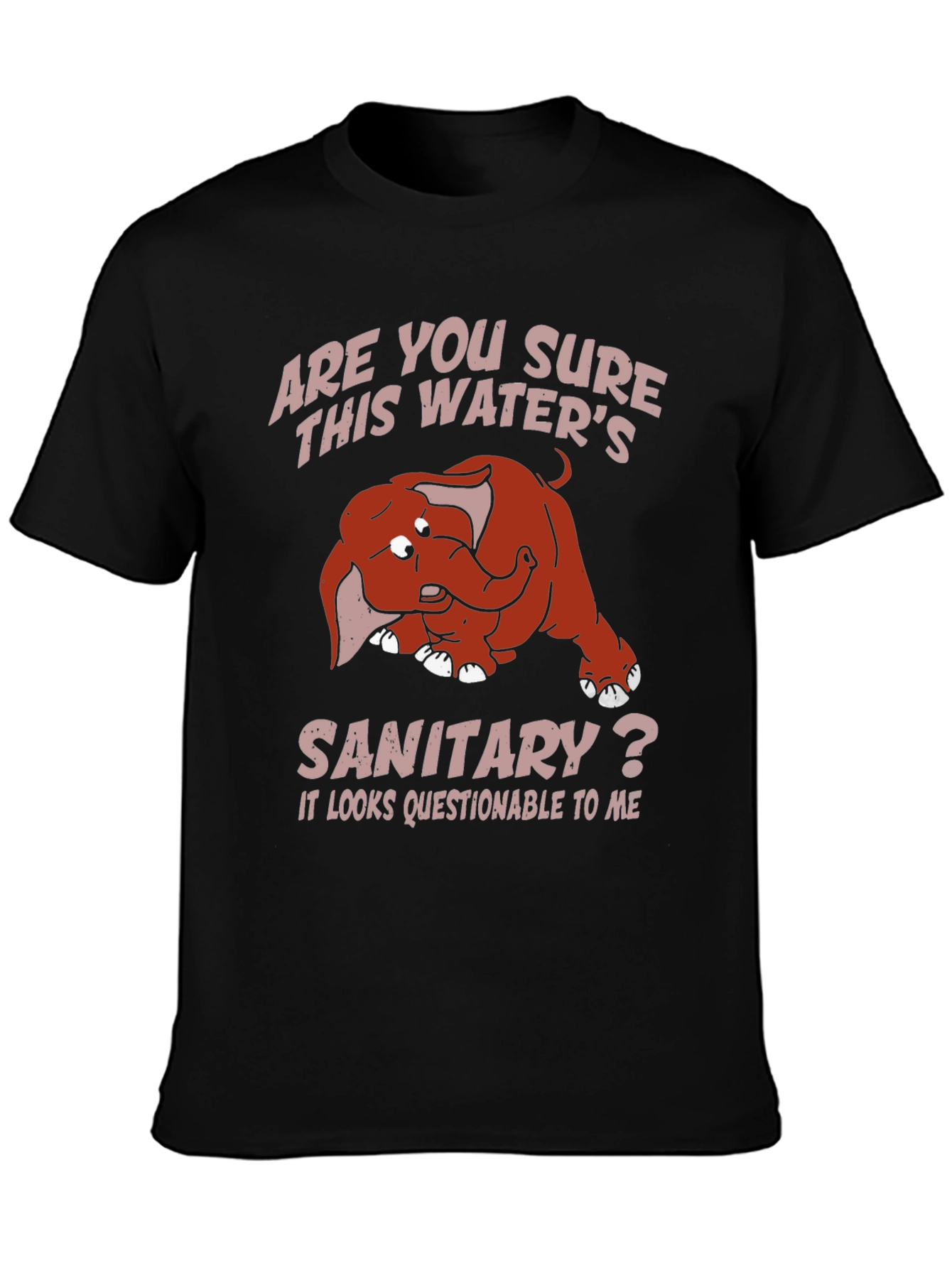 Black Humorous Elephant T-Shirt: Sanitary Water? view 3