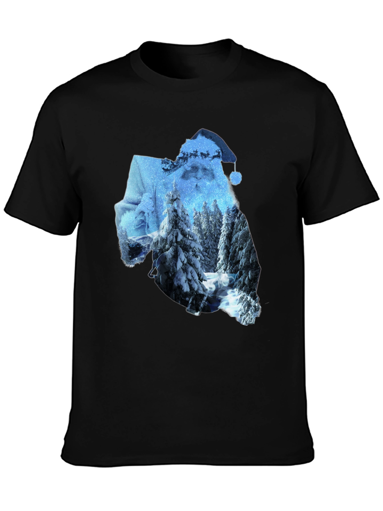 Black Santa Winter Scene Graphic Tee - Black view 3