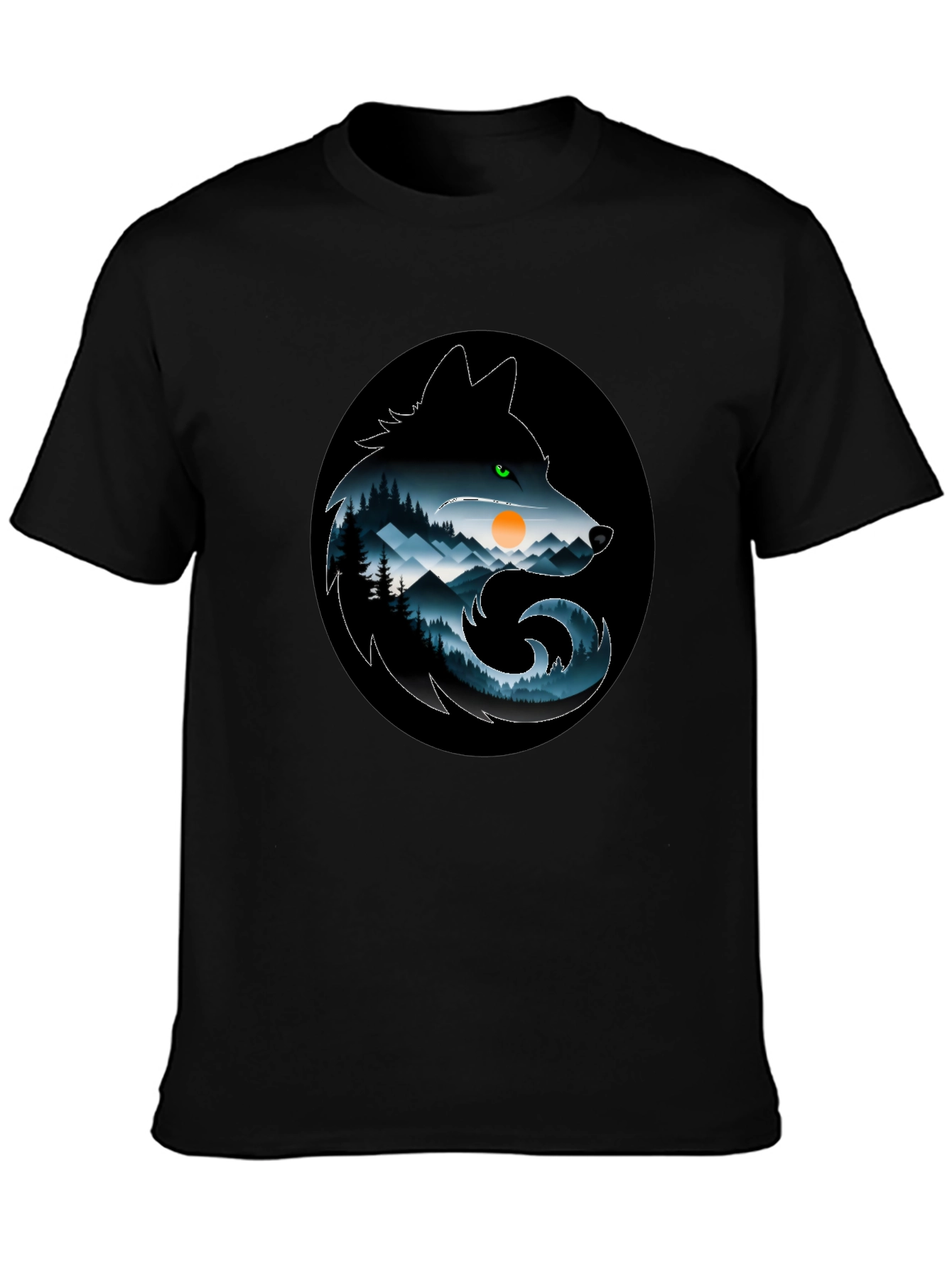 Black Wolf Silhouette Mountain T-Shirt - Nature Inspired Design view 3
