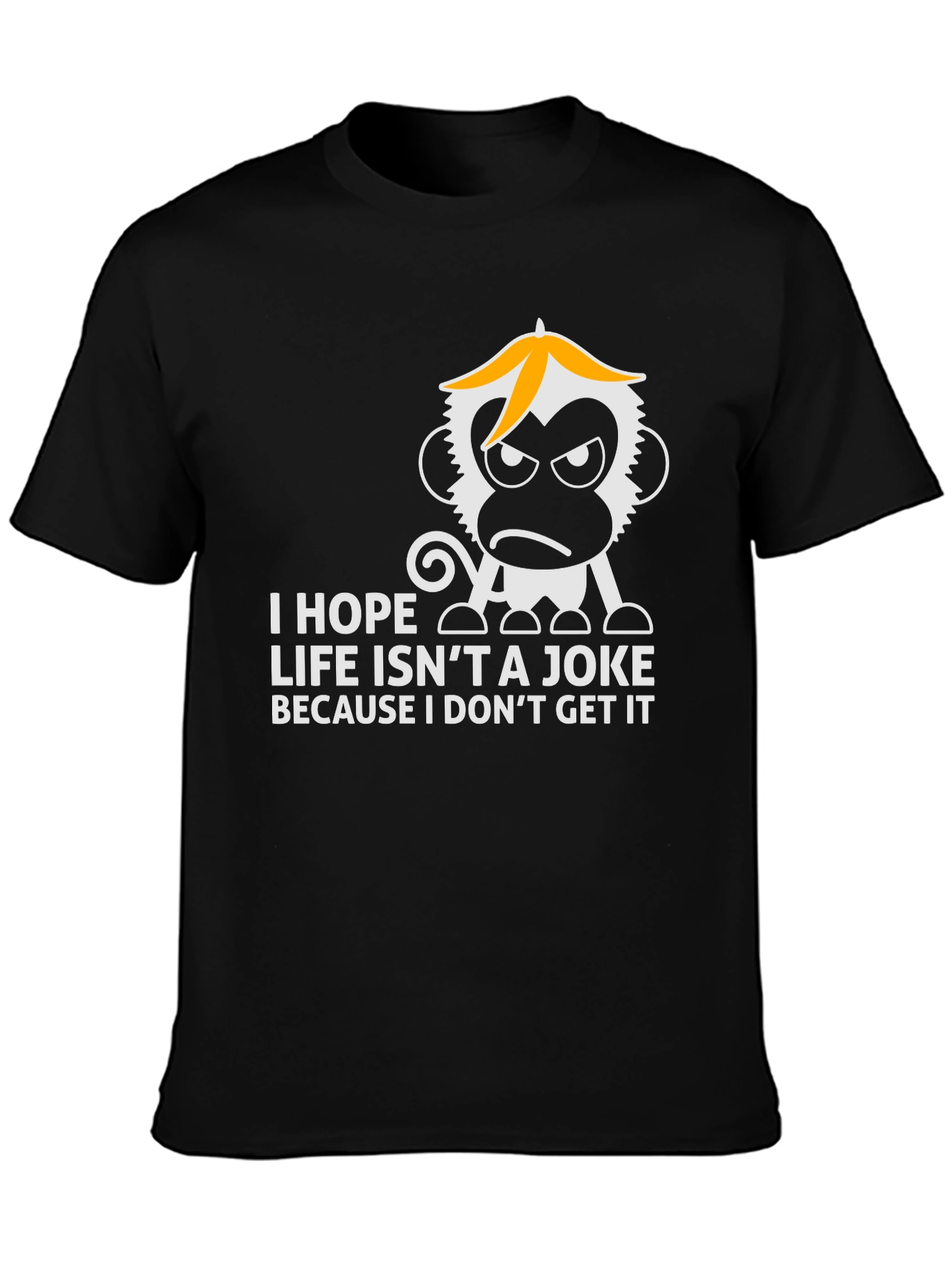 Black Funny Monkey Graphic Tee - Life Isn't a Joke T-Shirt view 3
