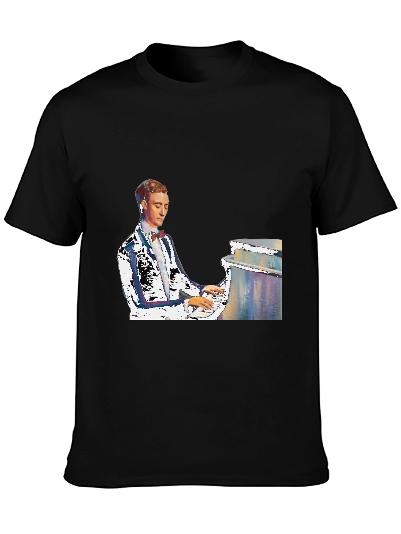 Black Piano Man Graphic Tee - Black Cotton T-Shirt view 3