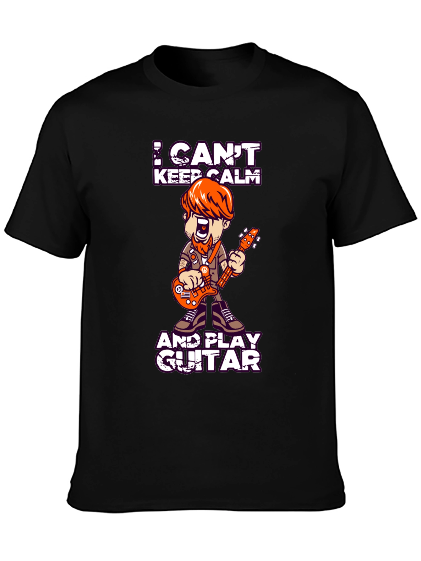 Black I Can't Keep Calm and Play Guitar T-Shirt view 3