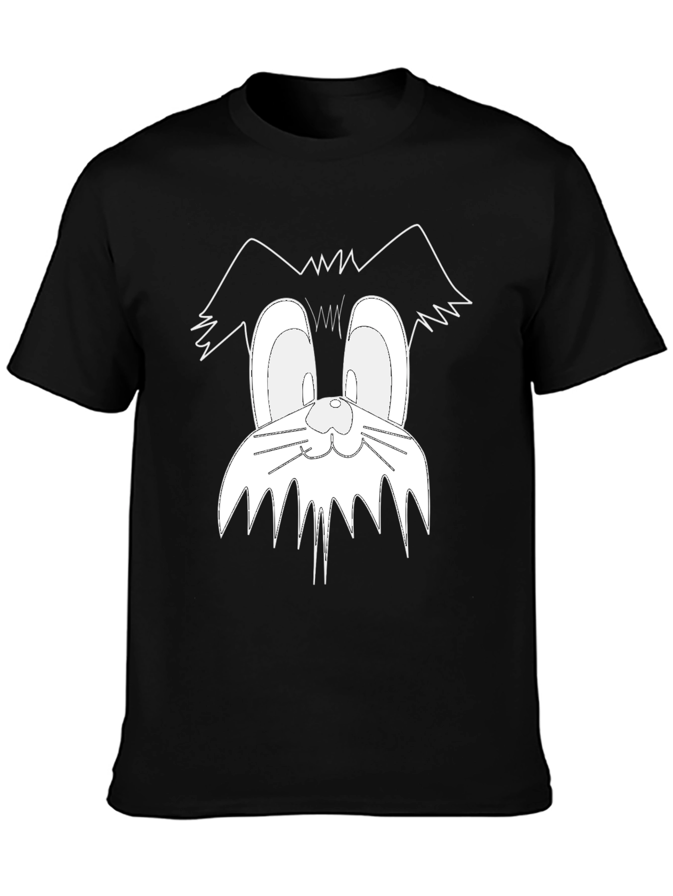 Black Cartoon Cat Face Graphic Tee - Black view 3