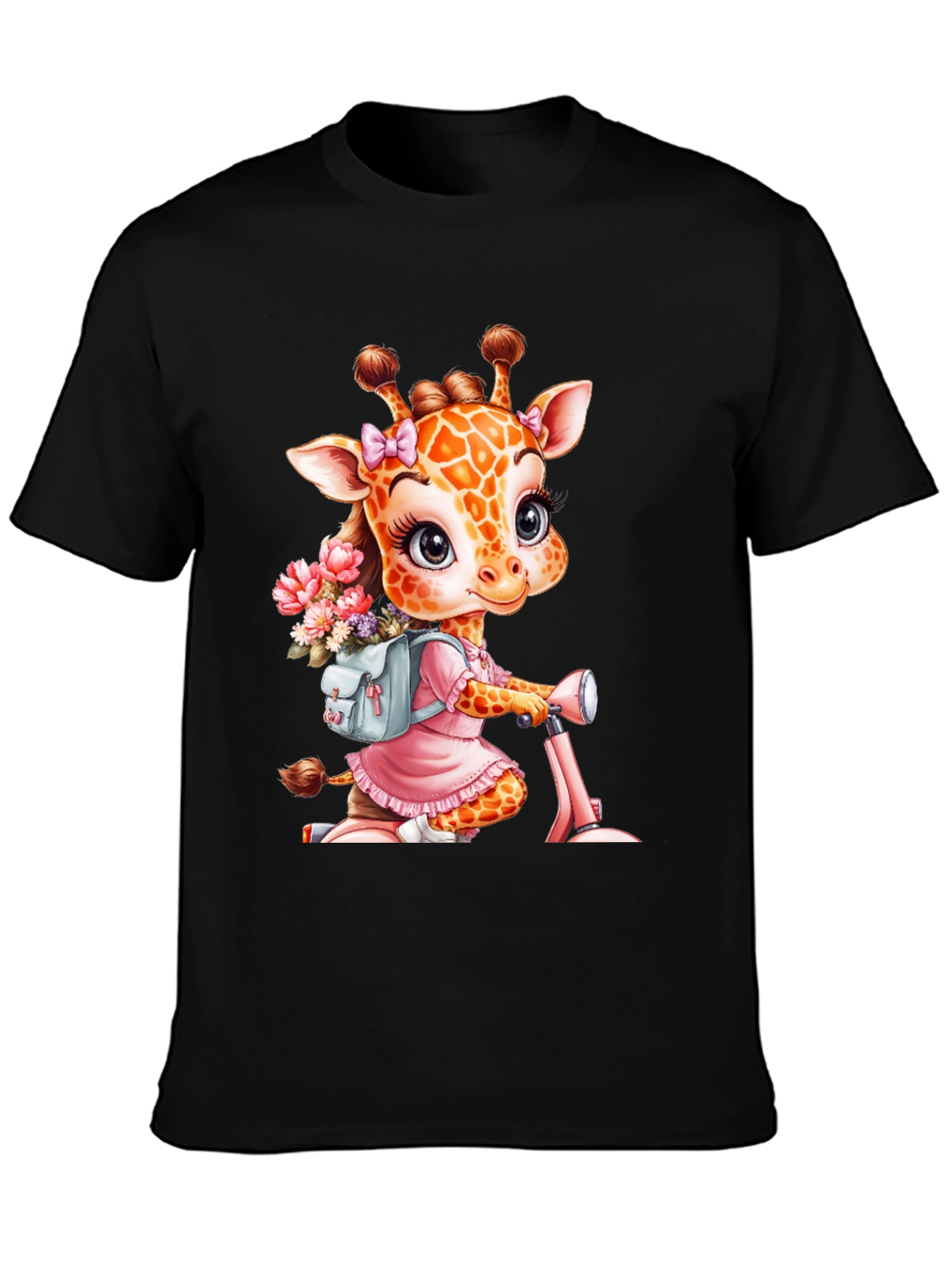 Black Giraffe on Scooter Graphic Tee - Cute Animal T-Shirt view 3